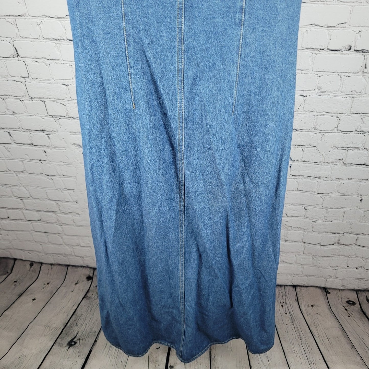 VTG True Blue 100% Cotton Denim Buttoned Overall Unlined Maxi Dress Size 9/10