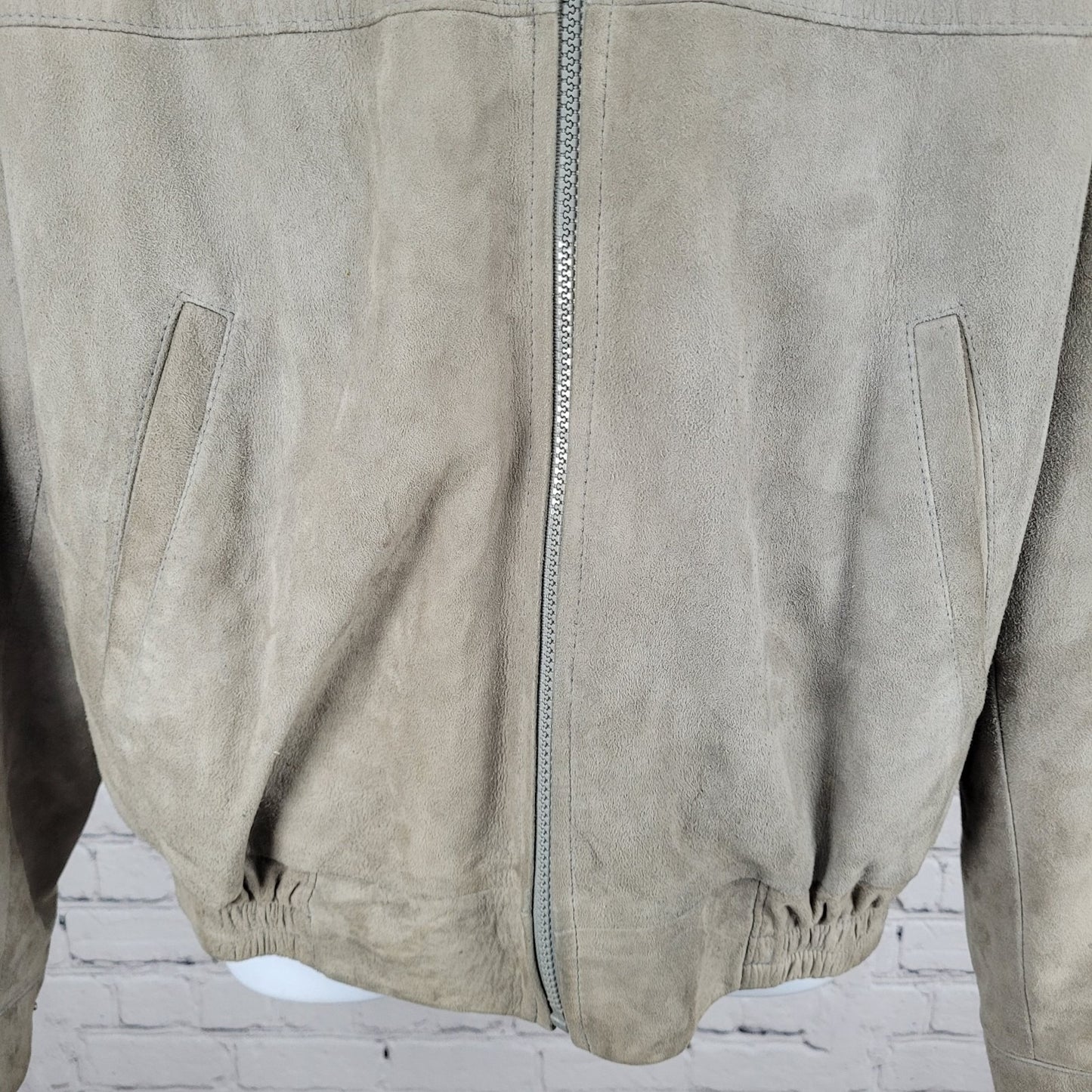 VTG Outbak Grey Taupe Soft Suede Full Zip Jacket New Zealand Handcut Size 46