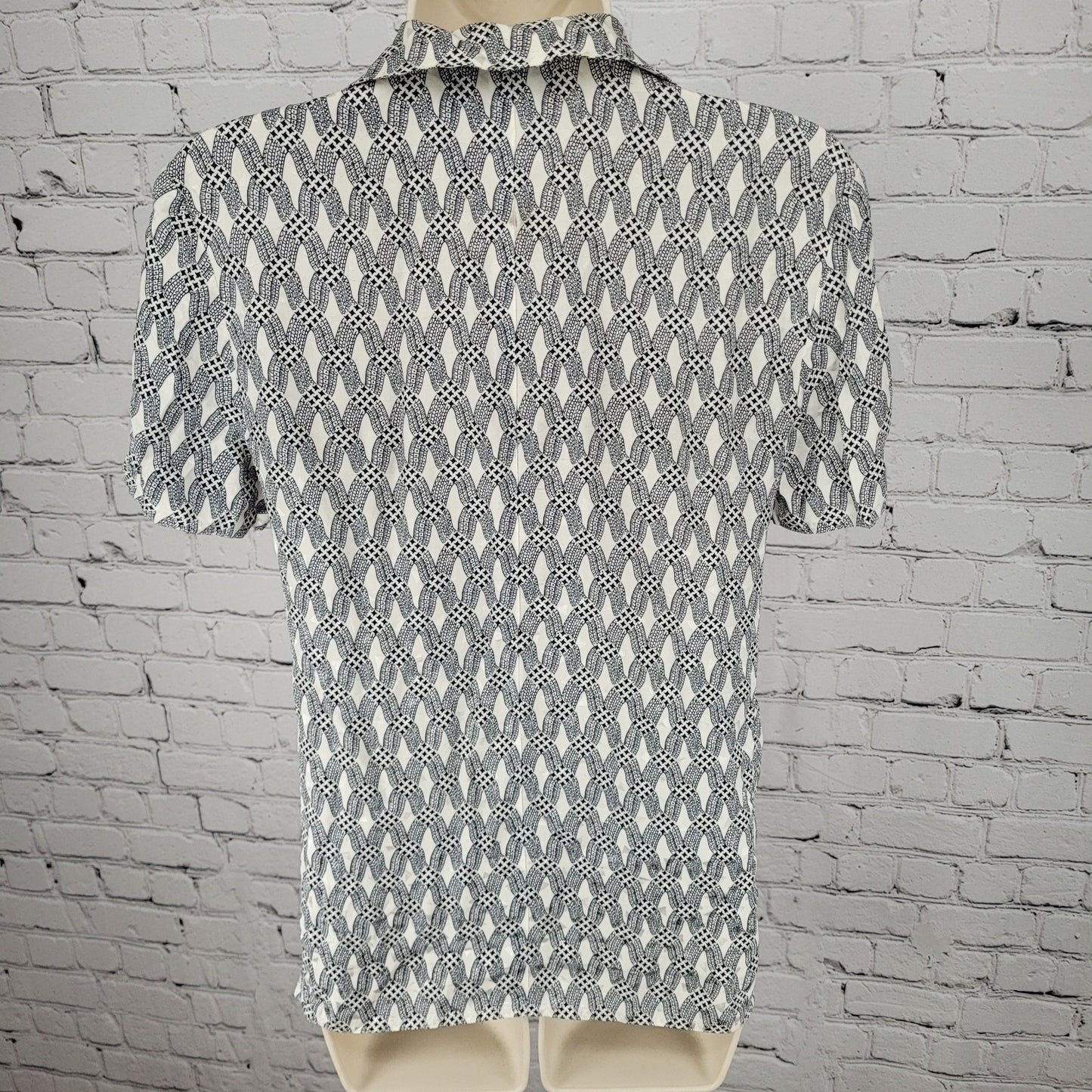 VTG Harve Benard Navy 100% Silk Lightweight Button Up Short Sleeve Shirt Size 2P