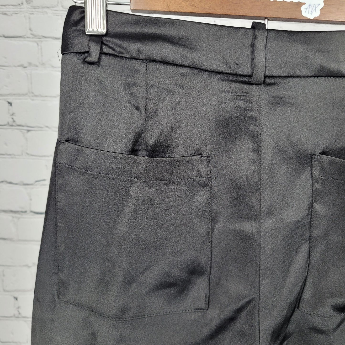 Zara Black Silky Satin Cargo Pockets Straight Leg Mid Rise Pants Size XS (26x29)