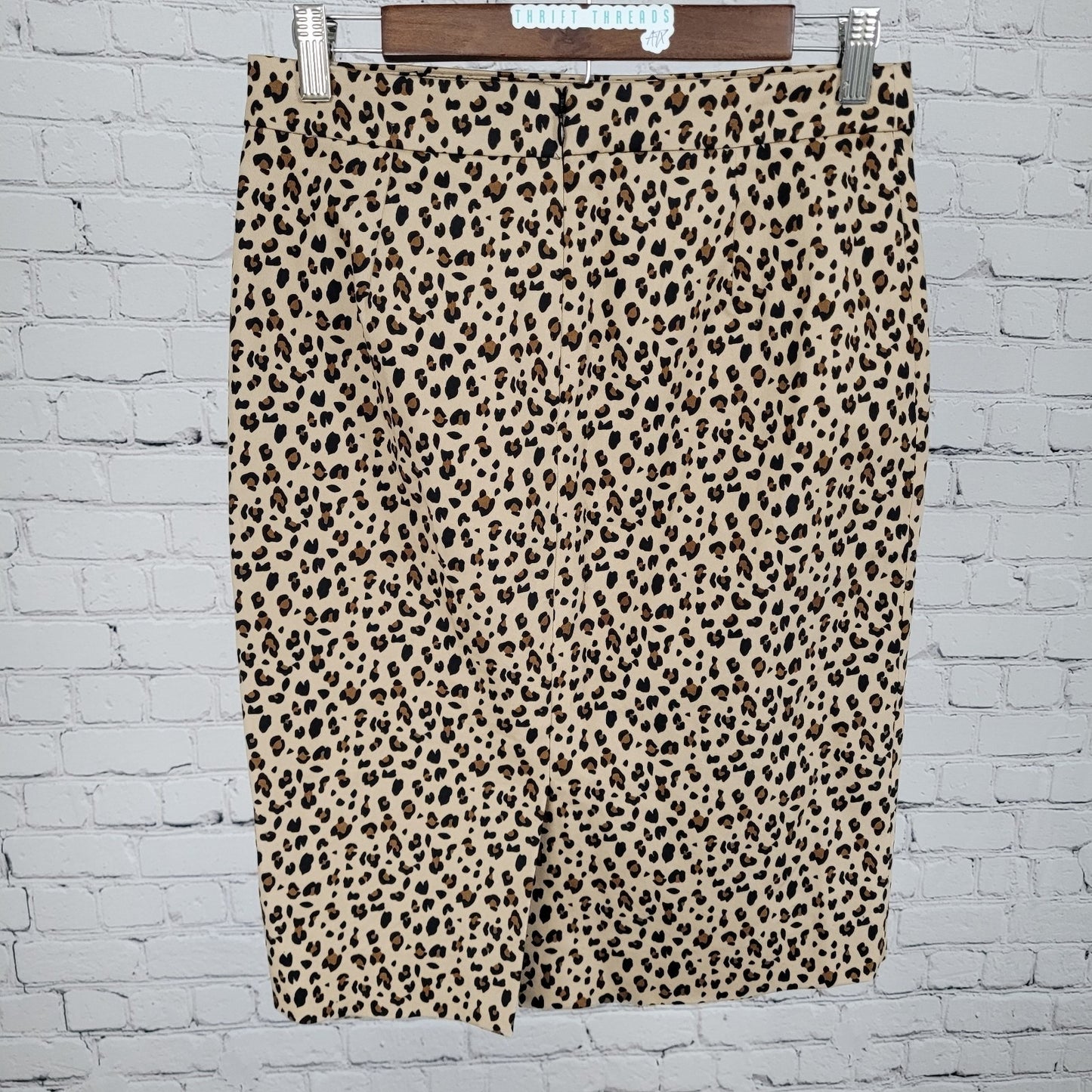 J.CREW Brown Leopard No. 2 Cotton Stretch Back Slit Pencil Skirt 2 (28x22.5)