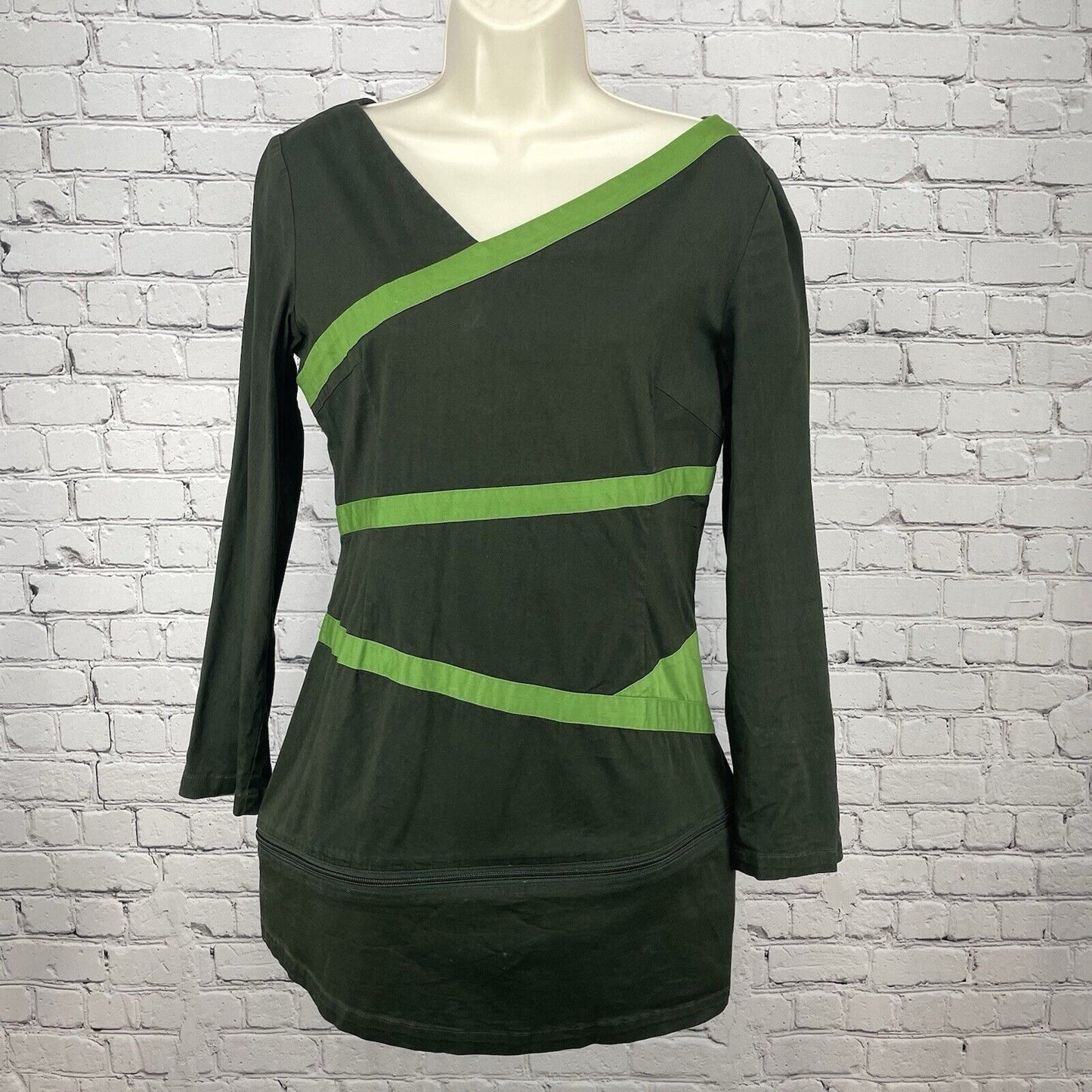 Skunkfunk Green Long Sleeve Zippered Convertible Short To Midi Dress Size 3