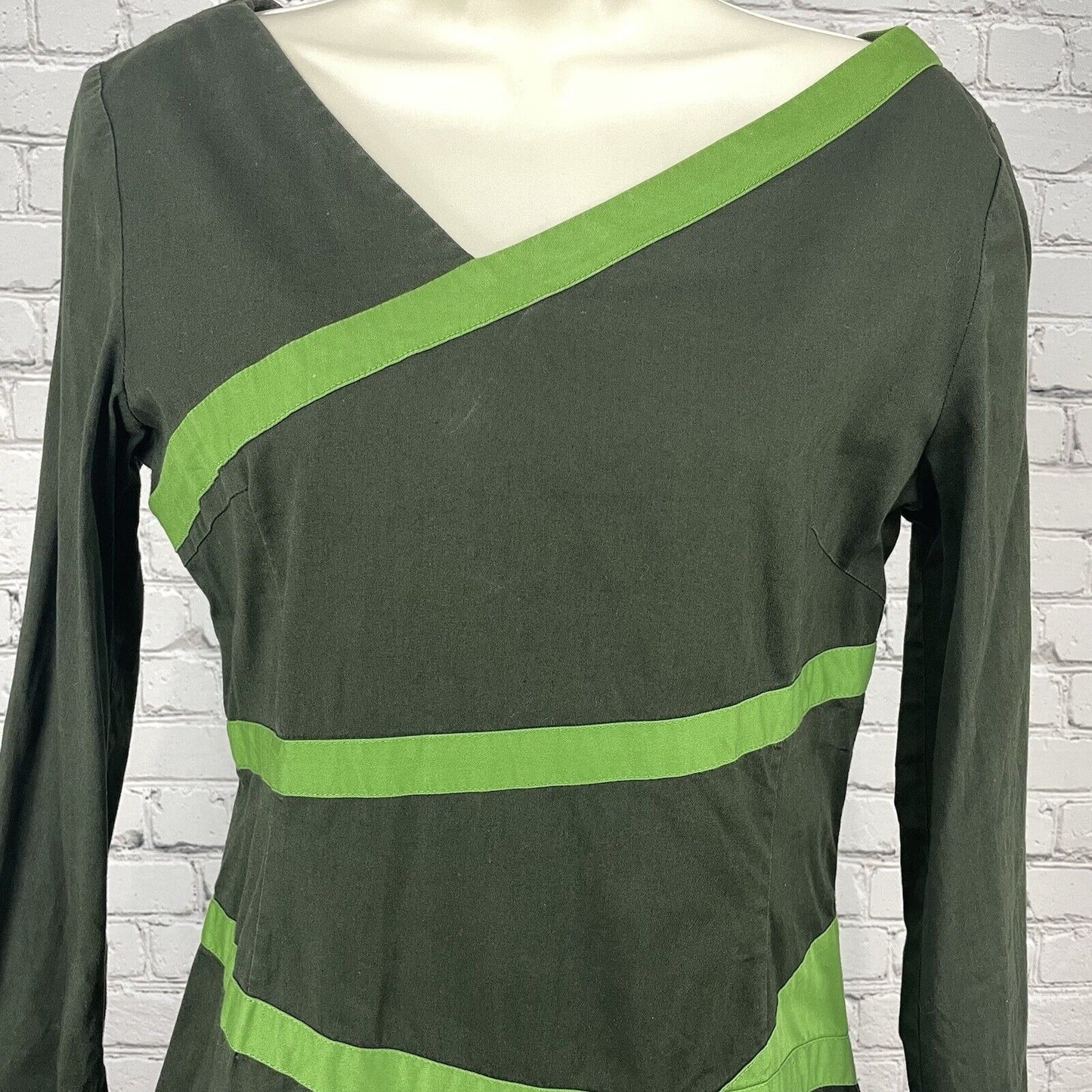 Skunkfunk Green Long Sleeve Zippered Convertible Short To Midi Dress Size 3