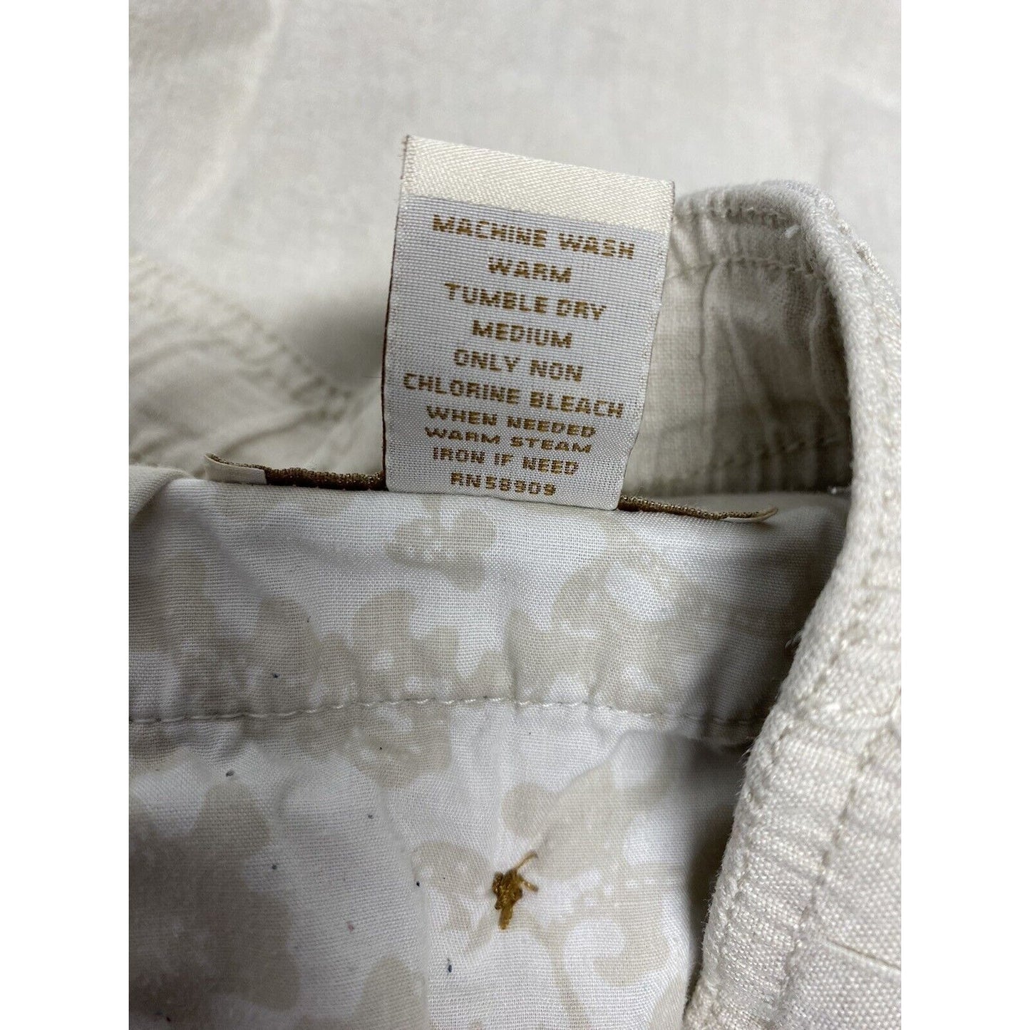 Caribbean Beige Linen Elastic Waist Wide Leg High Rise Cargo Pants Men’s 40 x 24