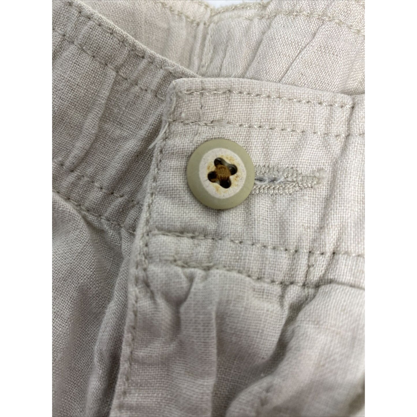 Caribbean Beige Linen Elastic Waist Wide Leg High Rise Cargo Pants Men’s 40 x 24