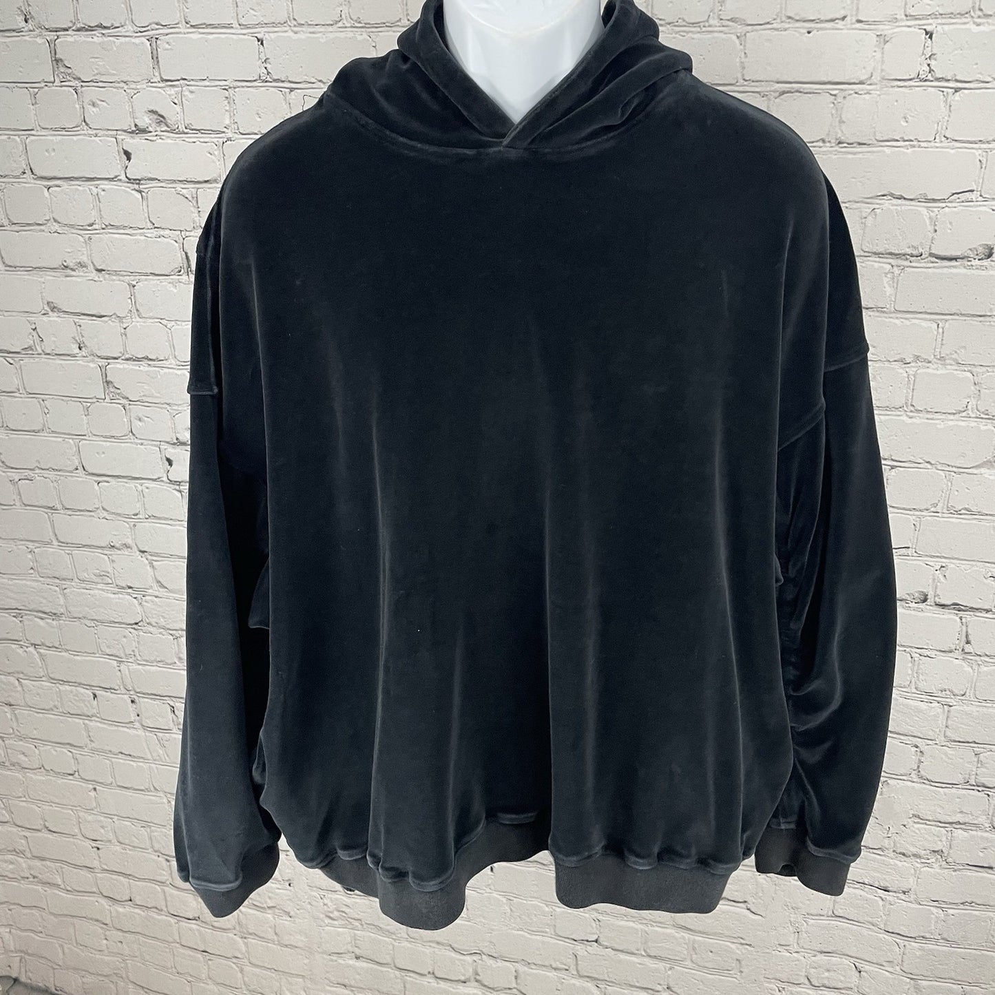 Represent Black Velvet Velour Streetwear Hoodie Pockets British Made Size XL