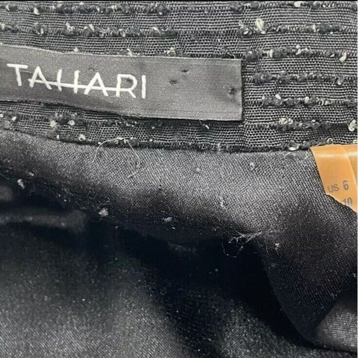 Tahari Black Textured Short Sleeve Lightweight Jacket Pockets Lined Size US 6