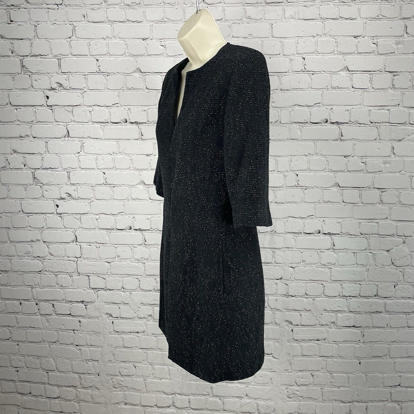 Tahari Black Textured Short Sleeve Lightweight Jacket Pockets Lined Size US 6