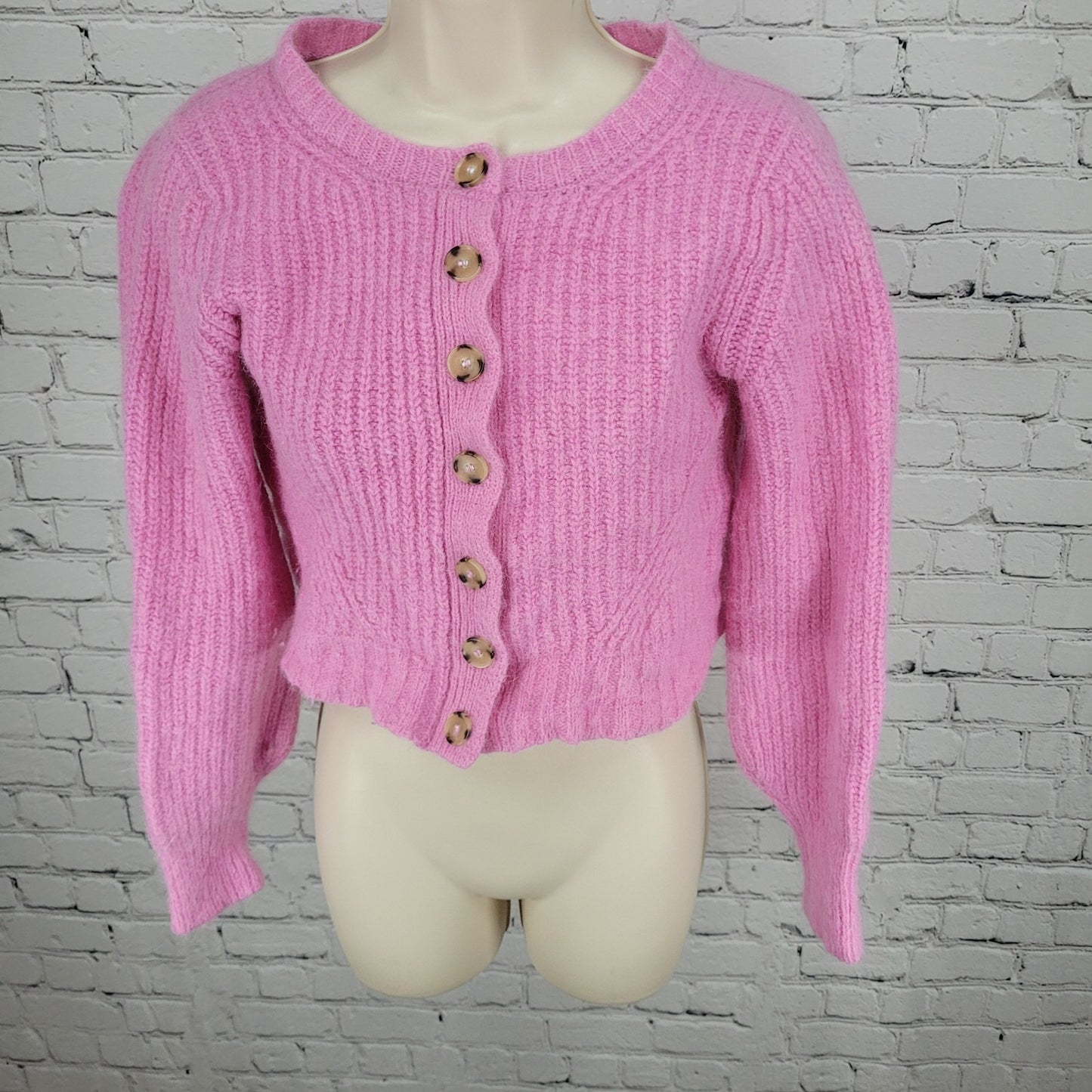 Eleven Six Pink Baby Alpaca Merino Wool Cropped Cardigan Sweater Size Small S