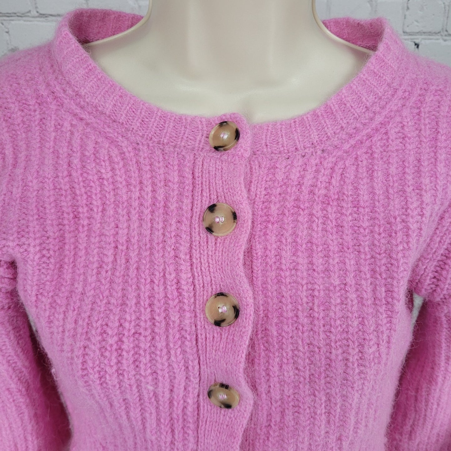Eleven Six Pink Baby Alpaca Merino Wool Cropped Cardigan Sweater Size Small S