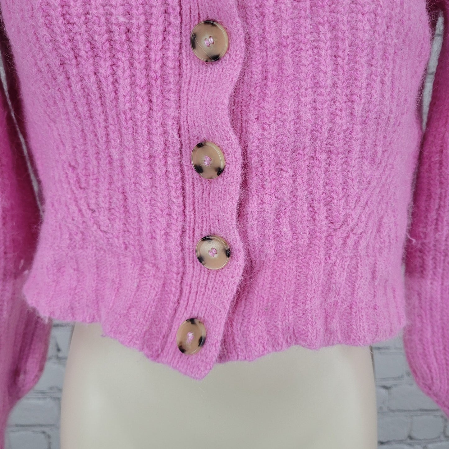 Eleven Six Pink Baby Alpaca Merino Wool Cropped Cardigan Sweater Size Small S