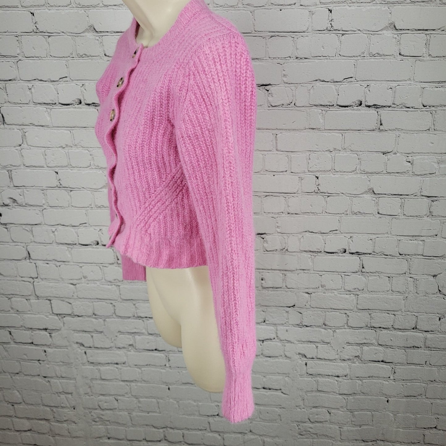 Eleven Six Pink Baby Alpaca Merino Wool Cropped Cardigan Sweater Size Small S
