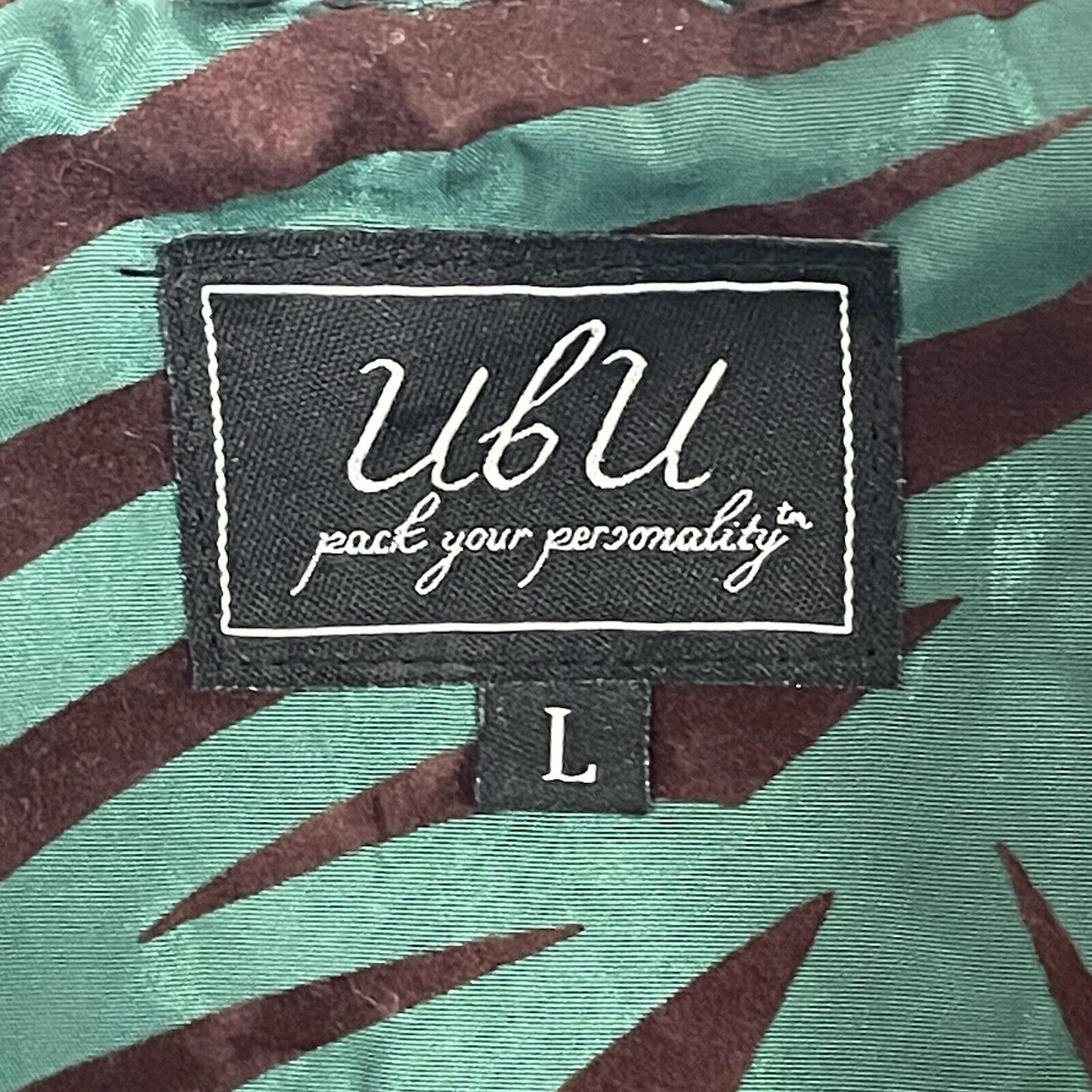 Ubu Green Brown Zebra Lightweight Ruffle Collar Belted Jacket Size Large L