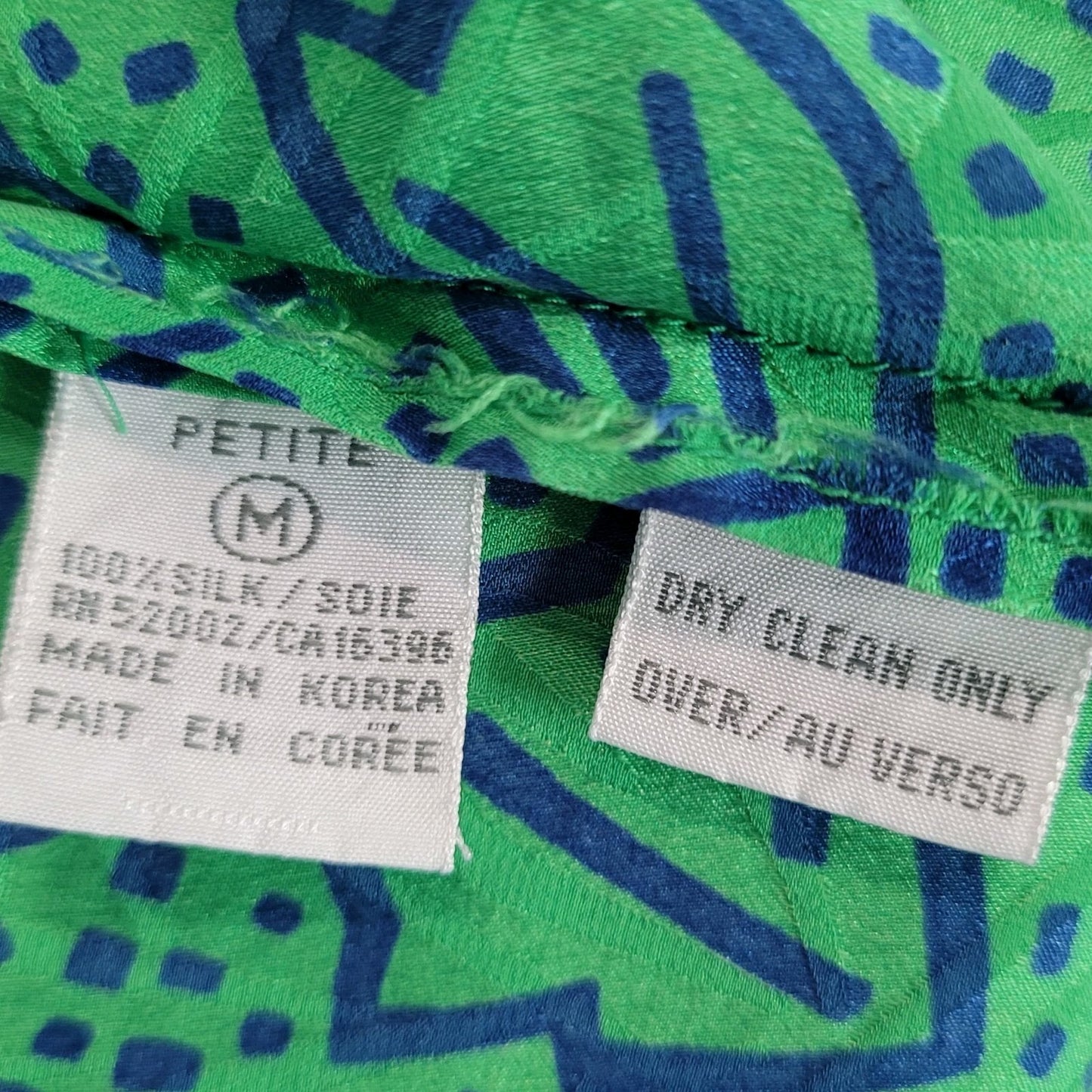 VTG Liz Claiborne Green 100% Silk Leaf Print Unlined Lightweight Jacket Size MP