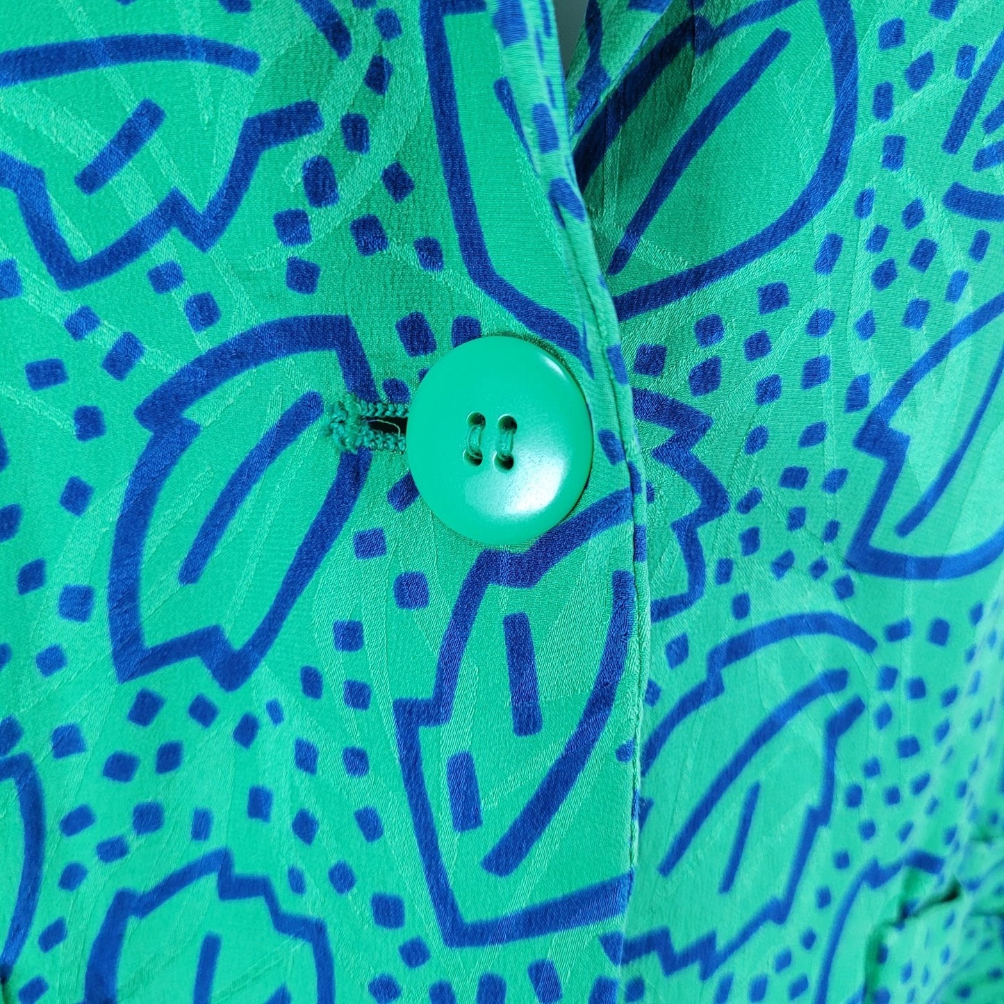 VTG Liz Claiborne Green 100% Silk Leaf Print Unlined Lightweight Jacket Size MP