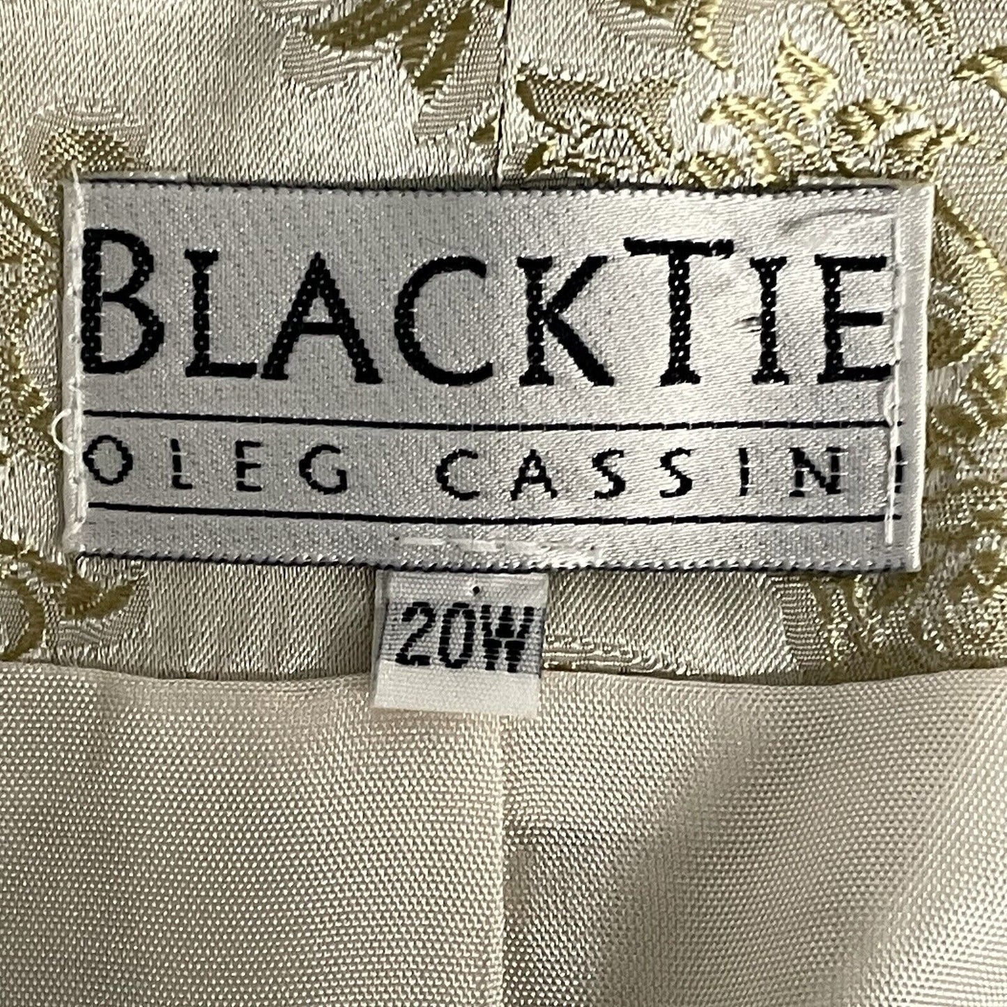 VTG Blacktie Oleg Cassini Ivory Gold Damask Blazer Jacket USA Made Plus Size 20W