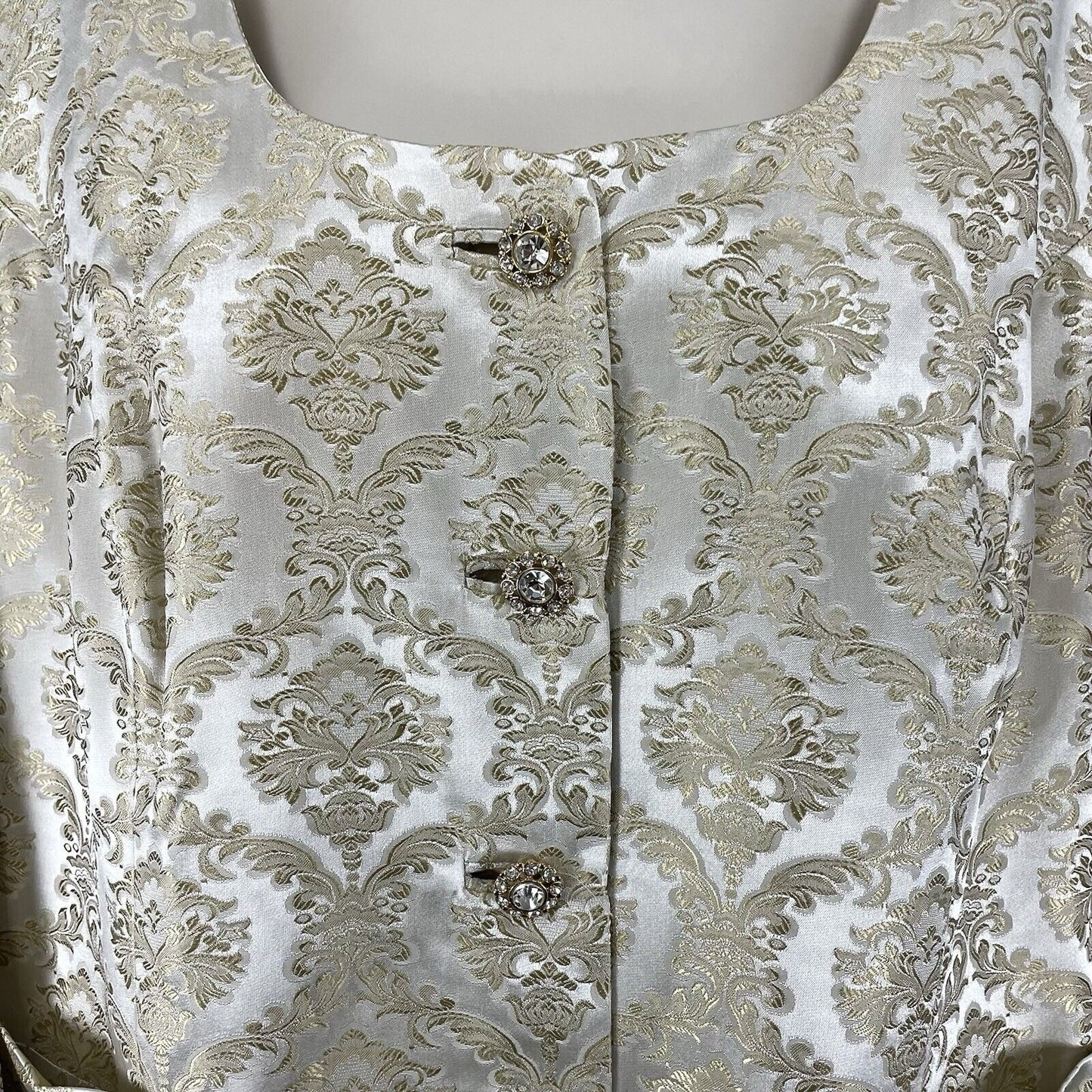 VTG Blacktie Oleg Cassini Ivory Gold Damask Blazer Jacket USA Made Plus Size 20W