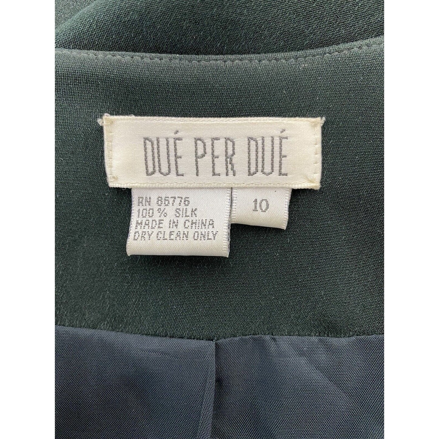 Due Per Due 100% Silk Forest Green Button Up Blazer Jacket Shoulder Pads Size 10
