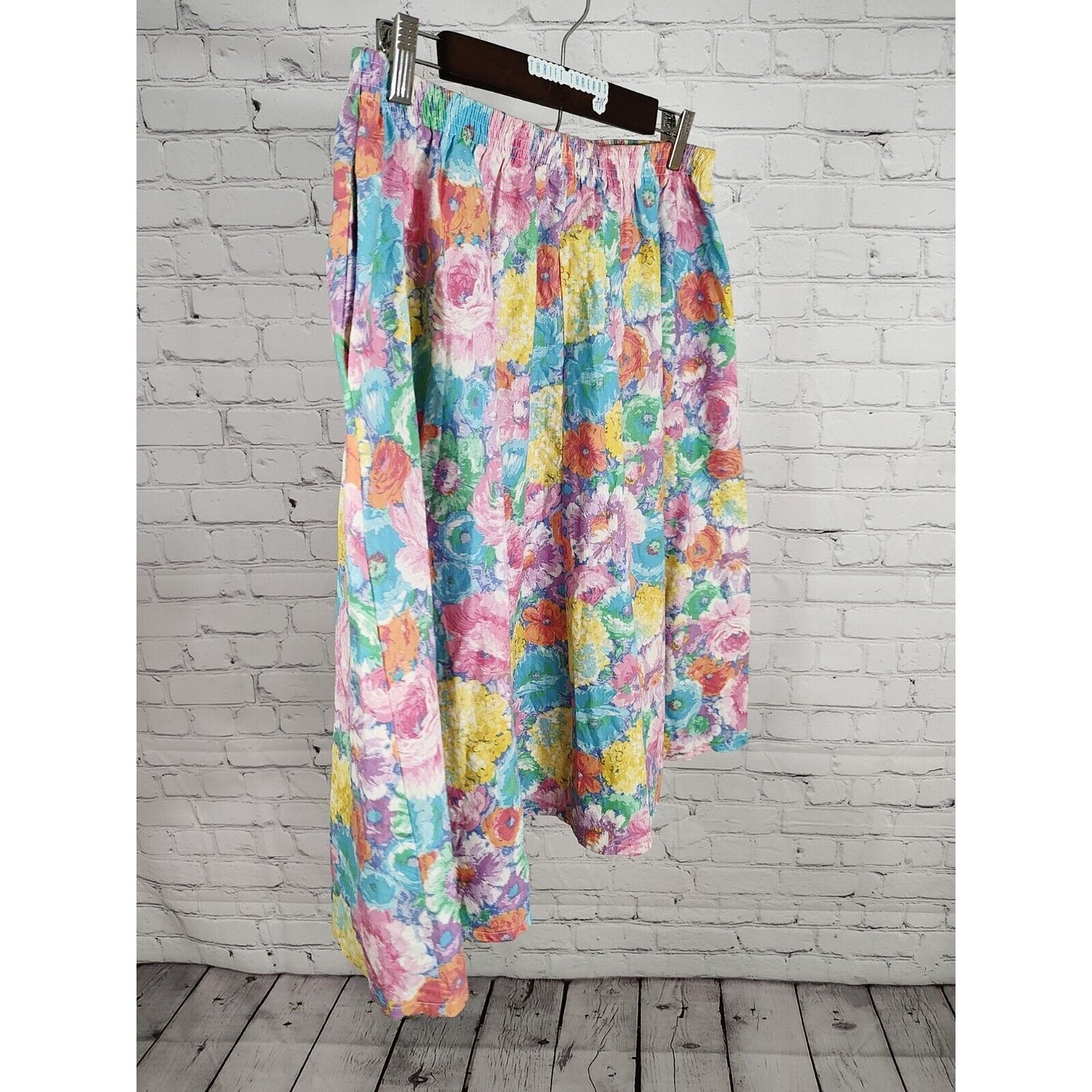 VTG Wardrobe Maker Elastic Waist Knee Length Pastel Floral A Line Skirt Size 16P