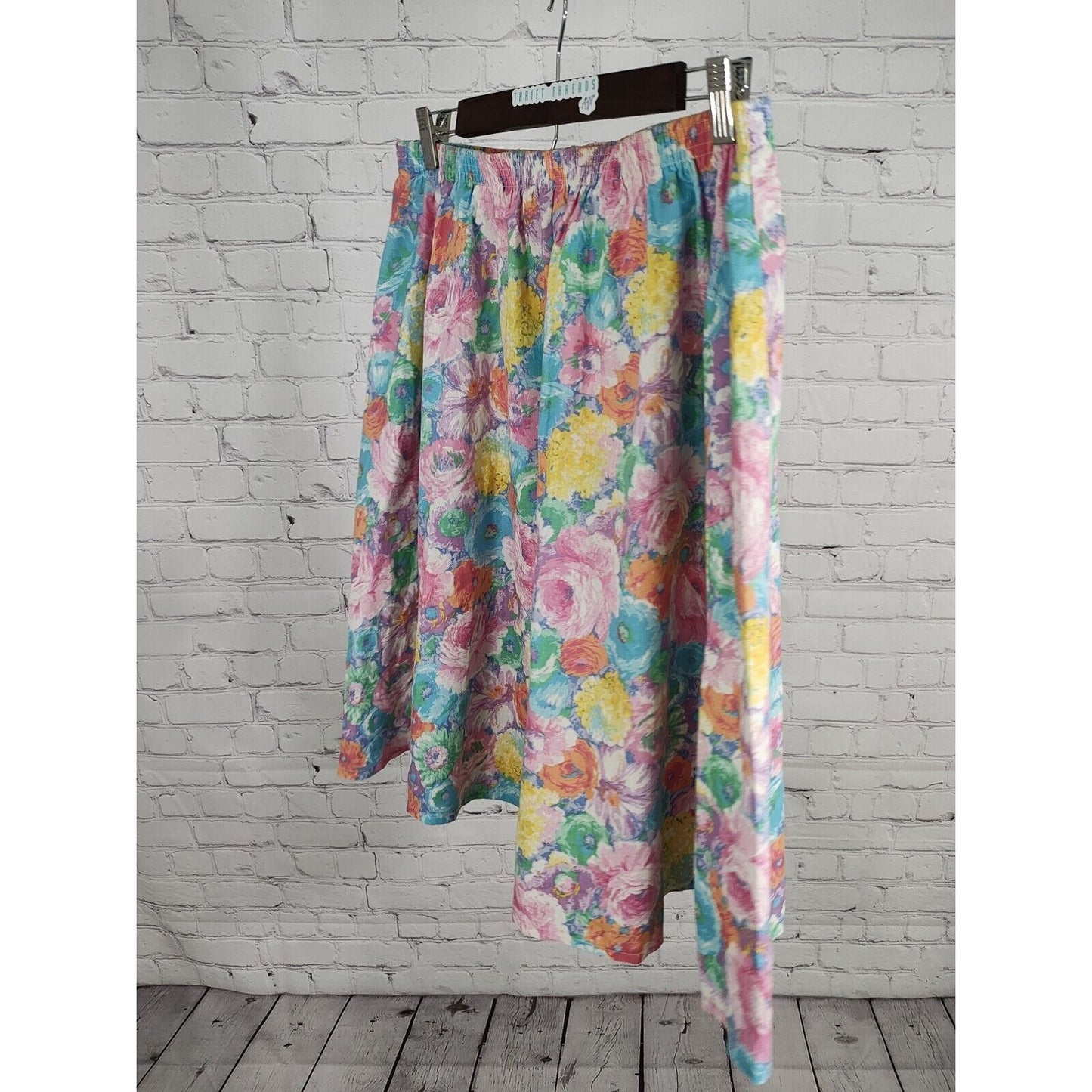 VTG Wardrobe Maker Elastic Waist Knee Length Pastel Floral A Line Skirt Size 16P