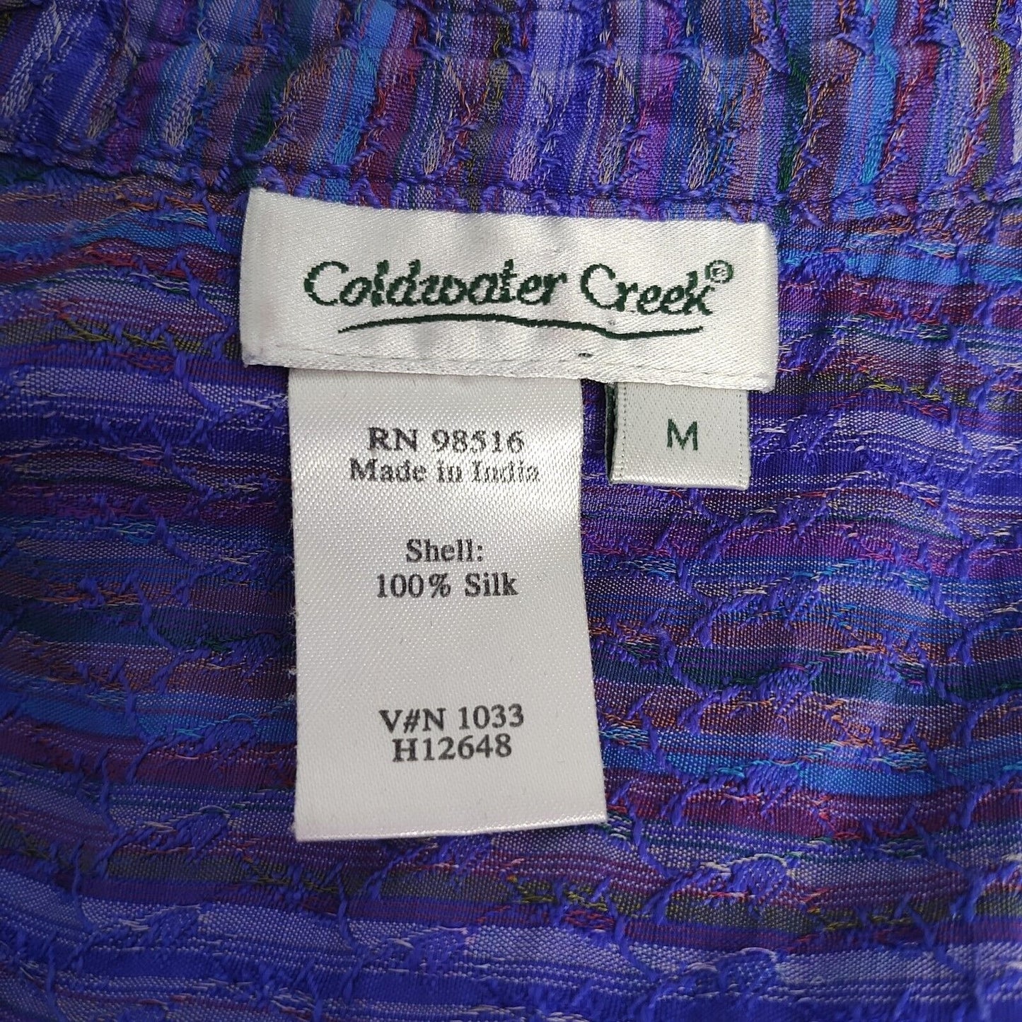 Coldwater Creek 100% Silk Colorful Stripes Long Sleeve Button Up Size Medium