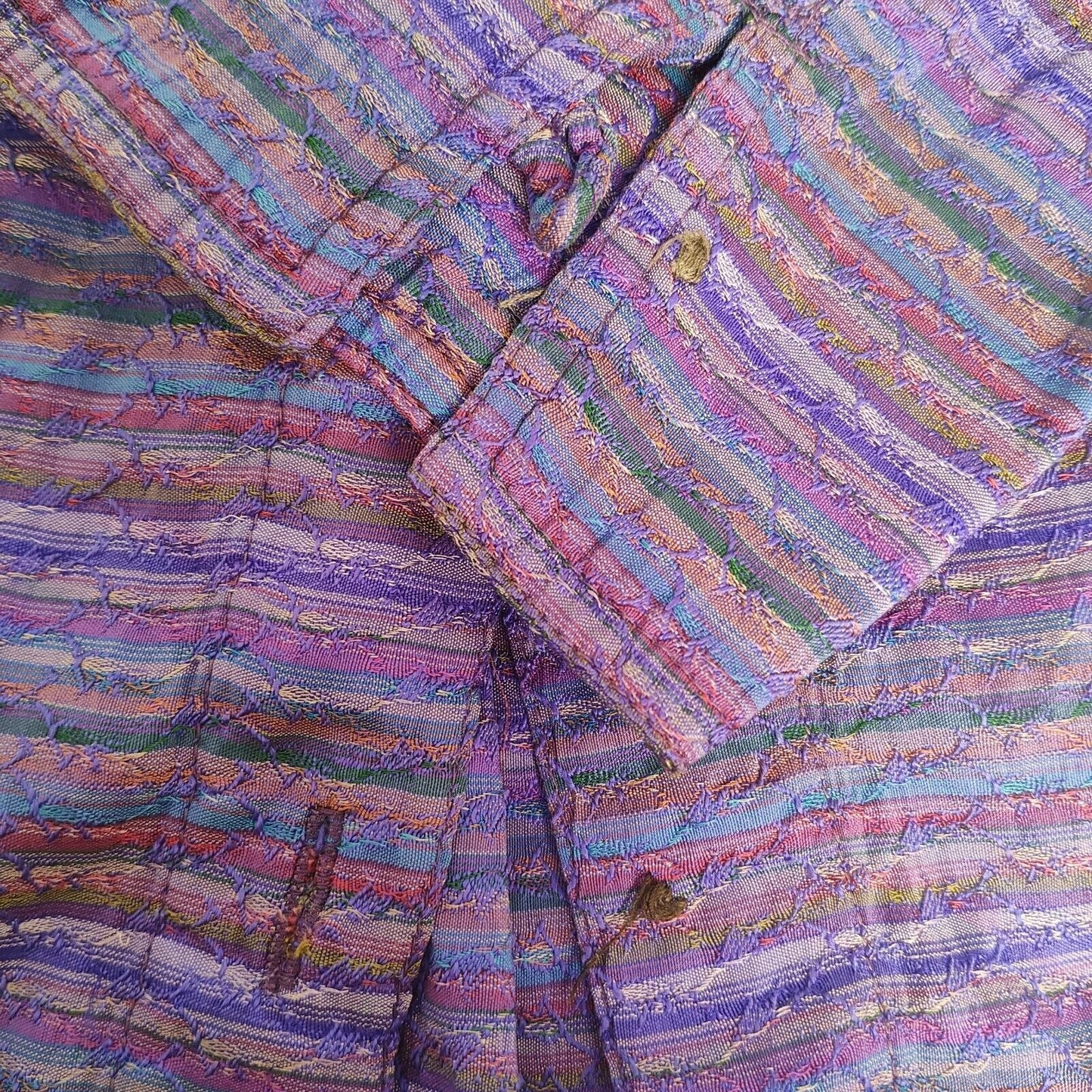 Coldwater Creek 100% Silk Colorful Stripes Long Sleeve Button Up Size Medium
