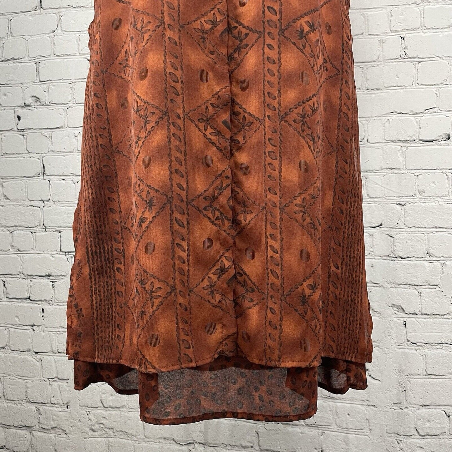 VTG R.J. & Co. Dark Orange Flowy Lined Geometric Zip Dress Made In USA Size 14