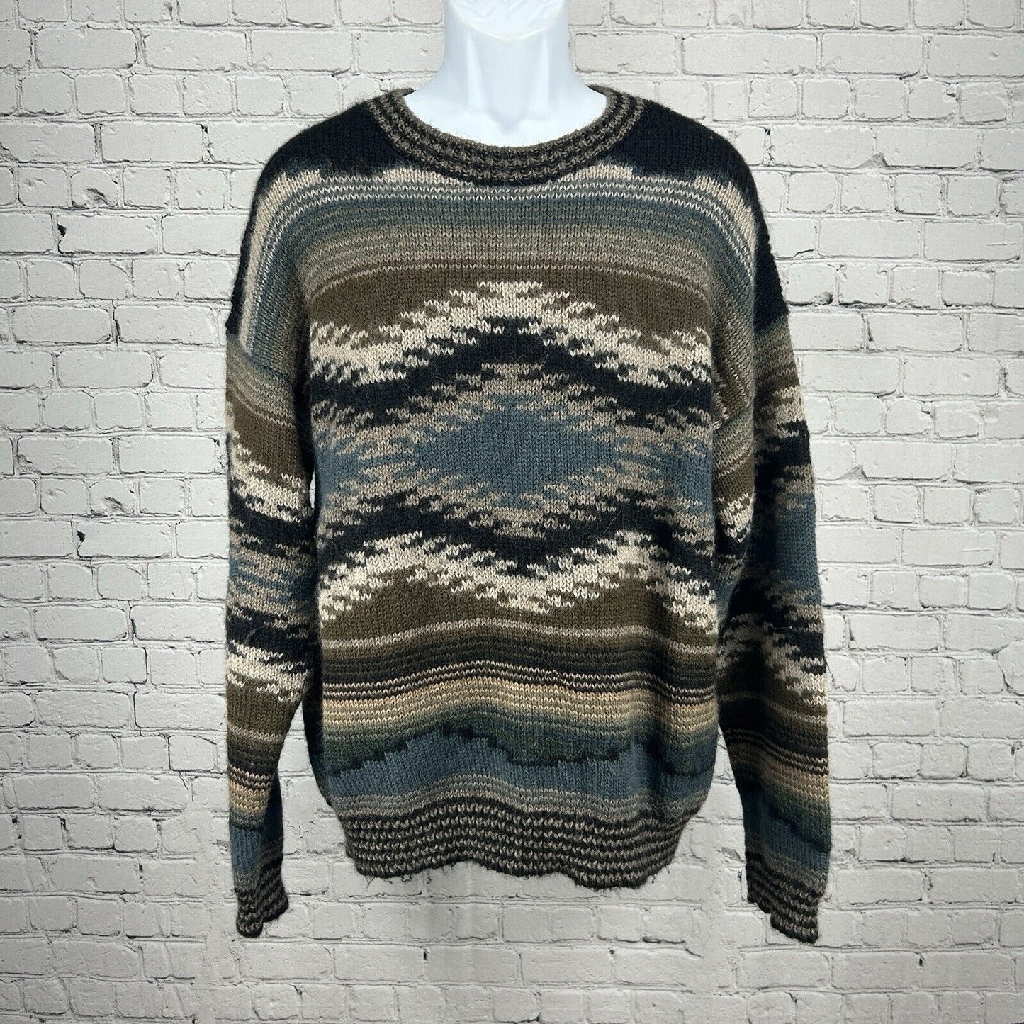 Peruvian Connection Multicolor 100% Alpaca Crewneck Long Sleeve Sweater Size XL