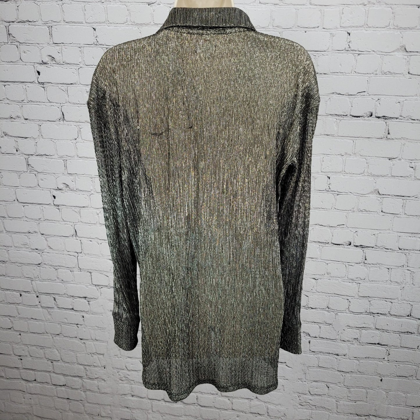 Pilcro Anthropologie Black Silver Metallic Sheer Long Sleeve Top Size Small S