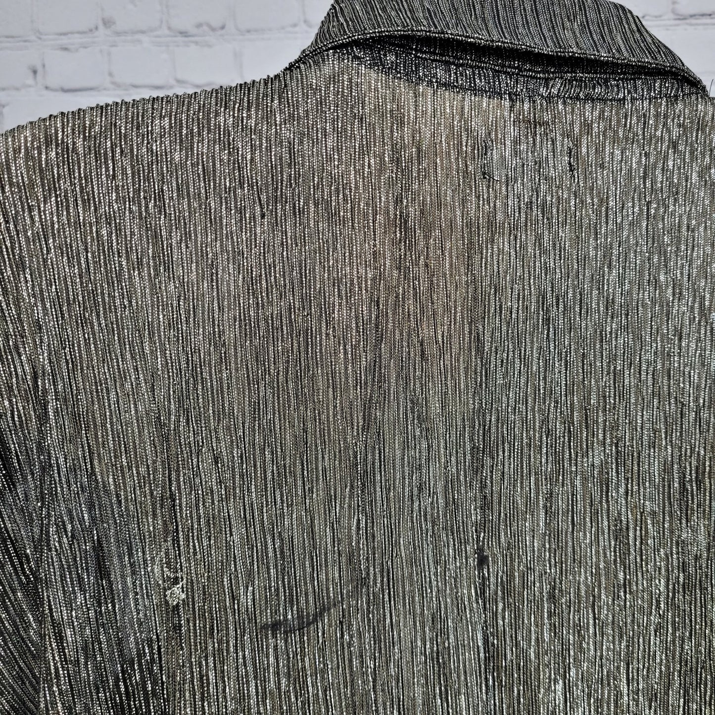 Pilcro Anthropologie Black Silver Metallic Sheer Long Sleeve Top Size Small S