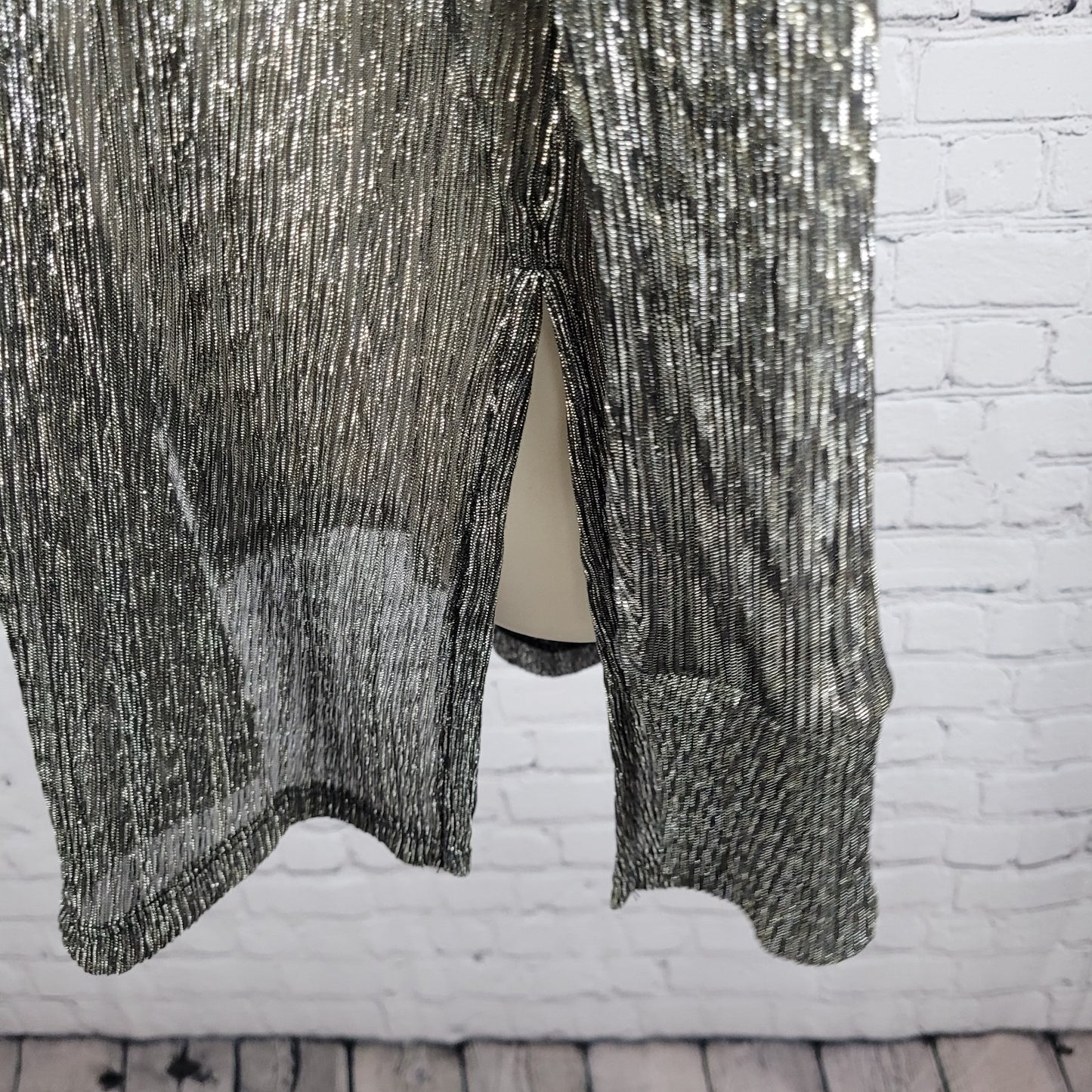 Pilcro Anthropologie Black Silver Metallic Sheer Long Sleeve Top Size Small S