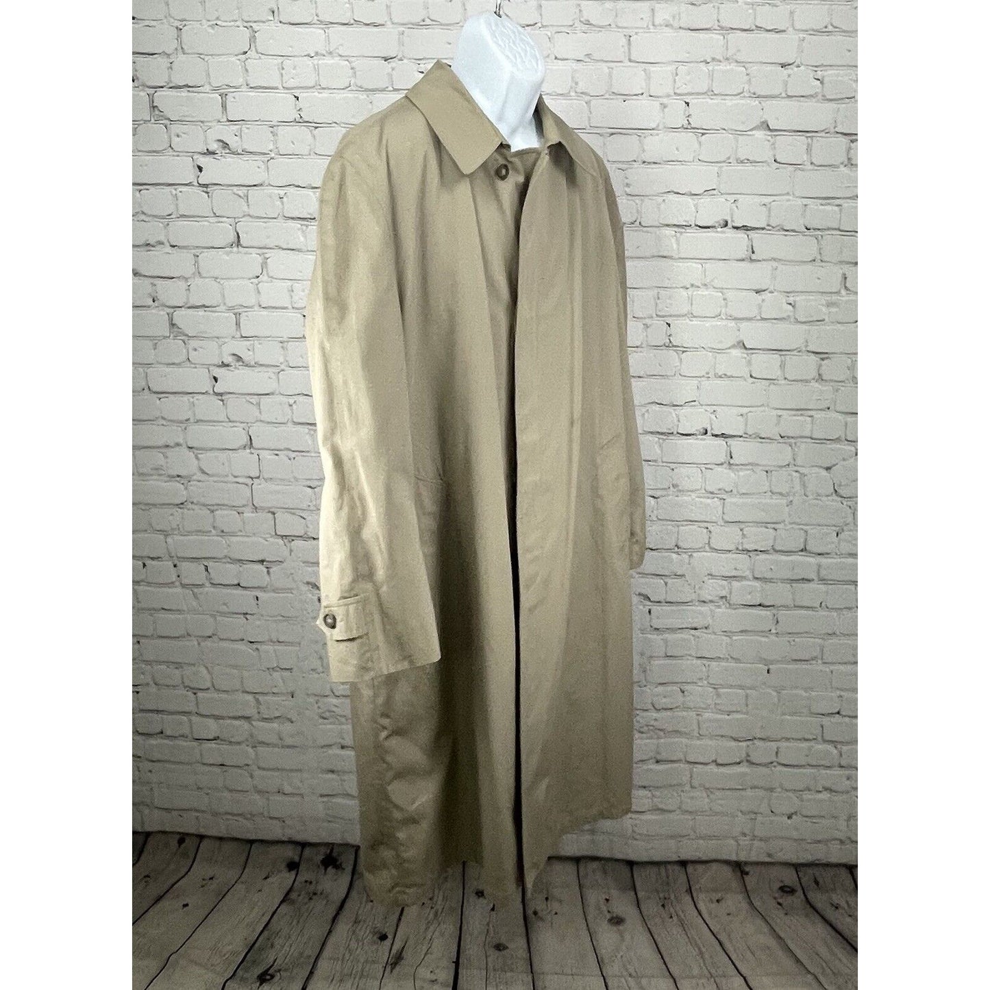 London Fog Tan Trench Long Coat Button Collar Removable Insulated Liner Size 44L