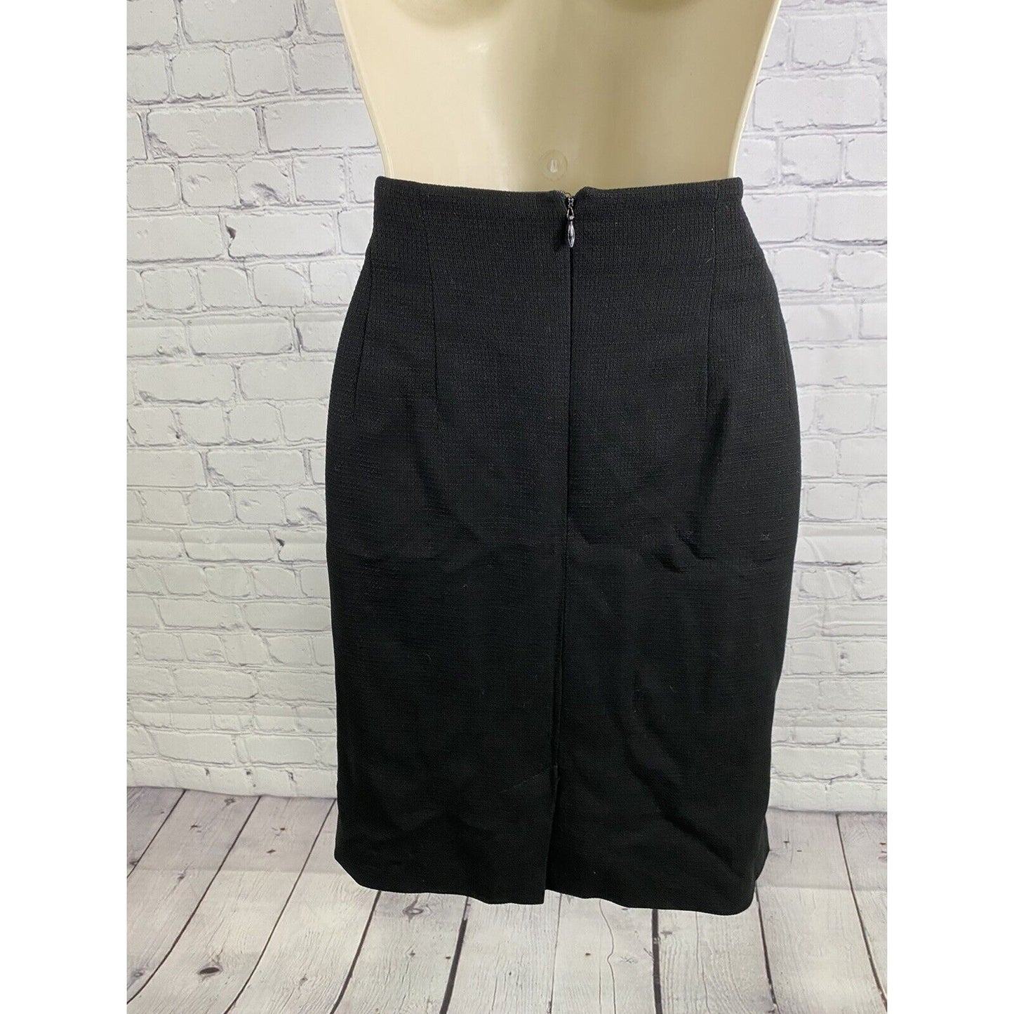 VTG Ann Taylor Black Wool Back Zip Pleated Pencil Skirt 10P