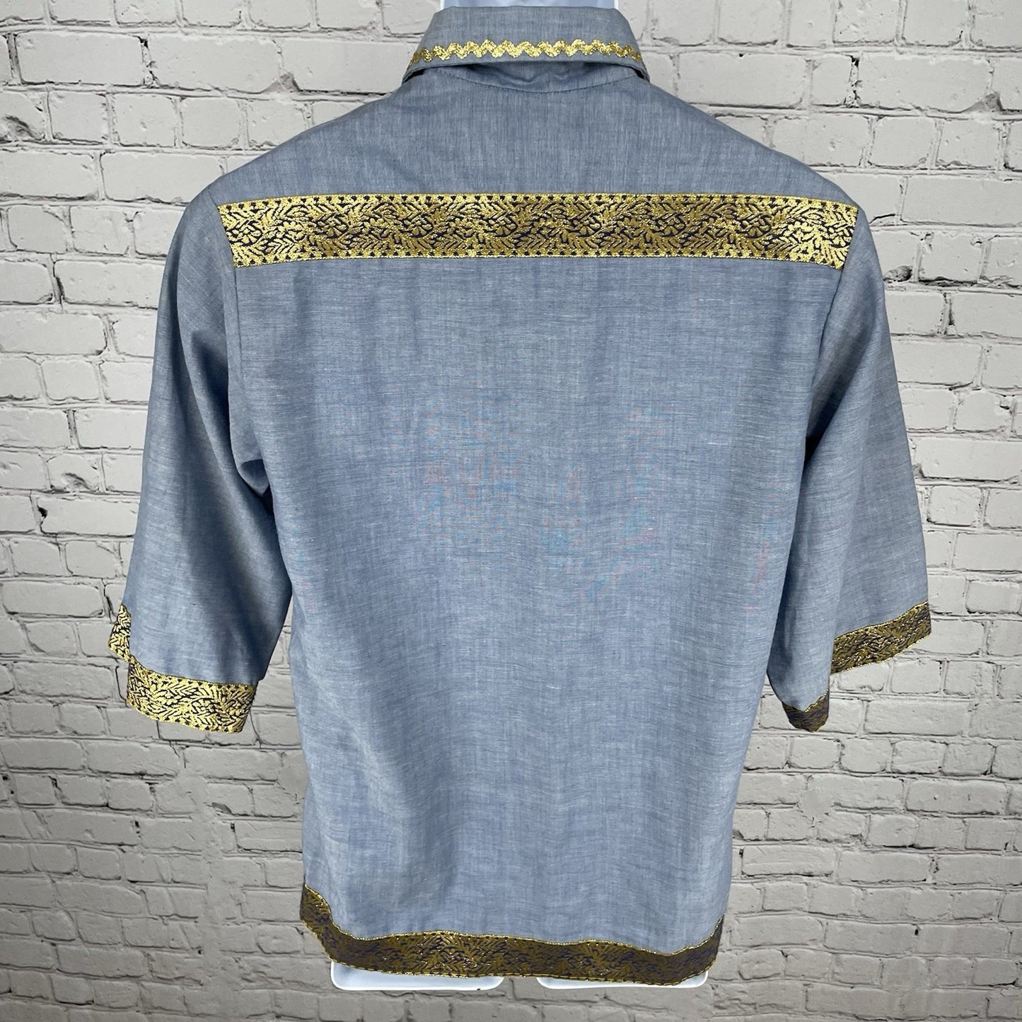 VTG JCPenney Blue Big Mac Gold Accents Button Up Short Sleeve Shirt Size Small S