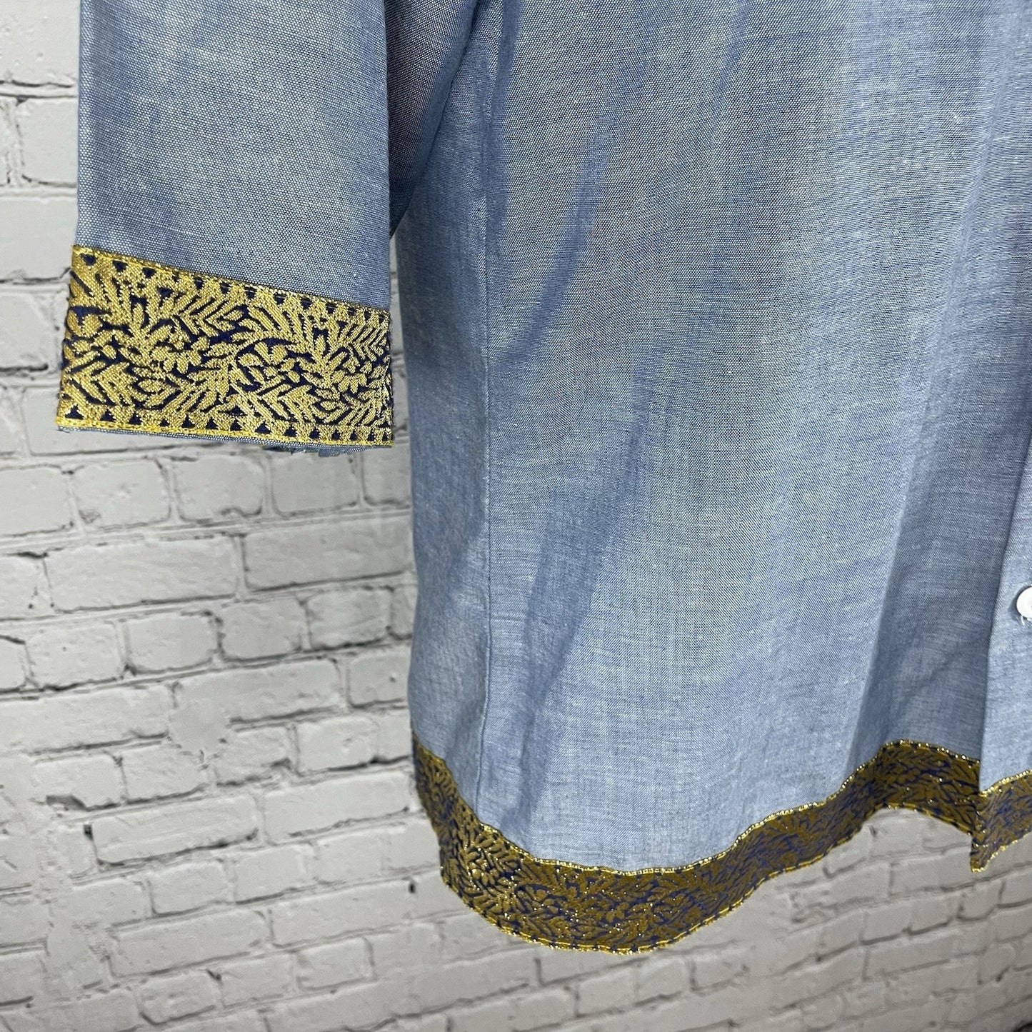 VTG JCPenney Blue Big Mac Gold Accents Button Up Short Sleeve Shirt Size Small S