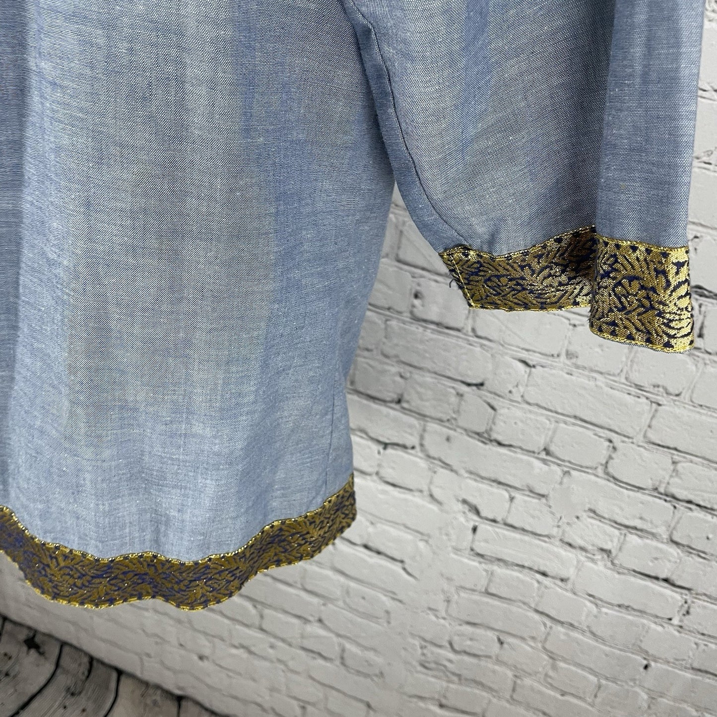 VTG JCPenney Blue Big Mac Gold Accents Button Up Short Sleeve Shirt Size Small S