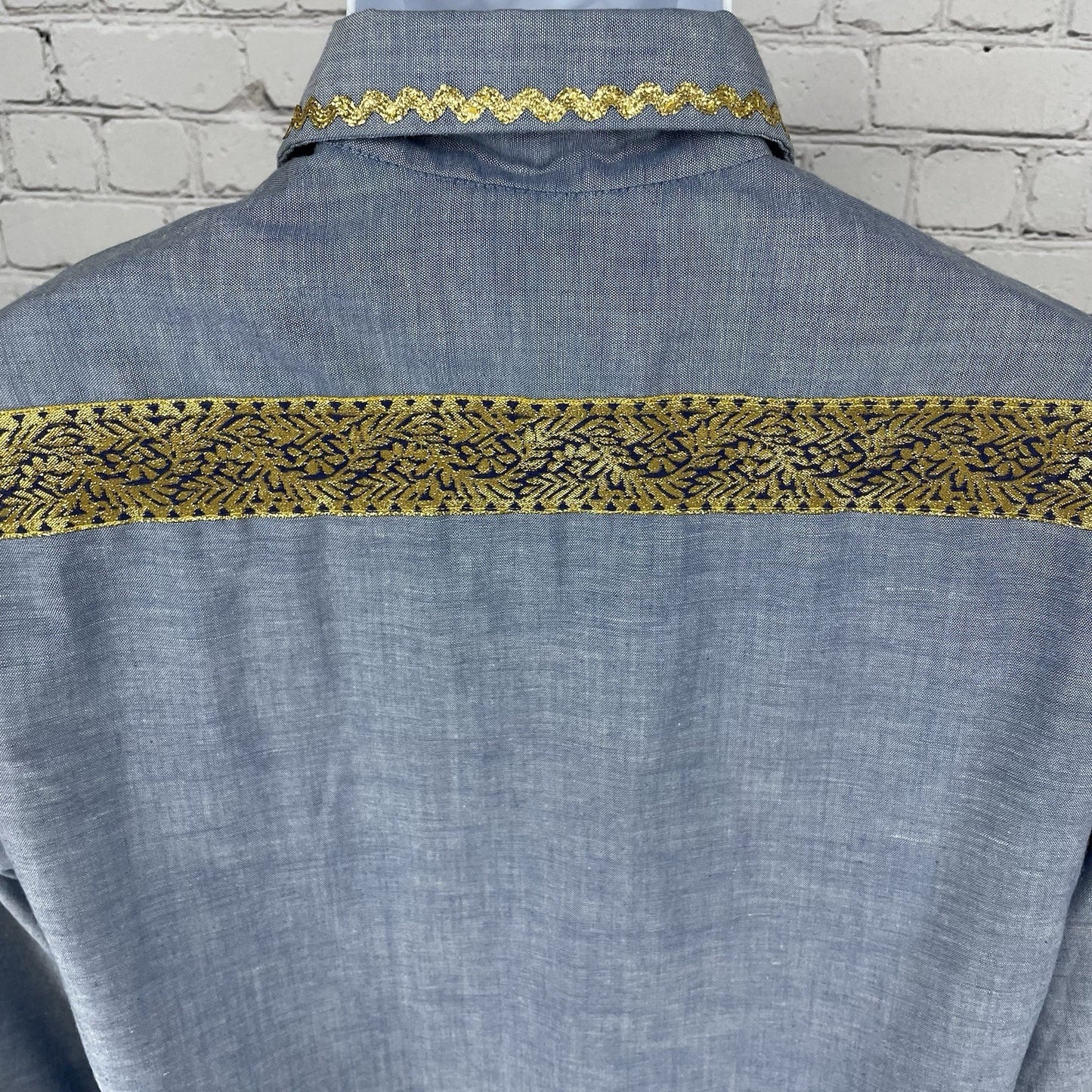 VTG JCPenney Blue Big Mac Gold Accents Button Up Short Sleeve Shirt Size Small S