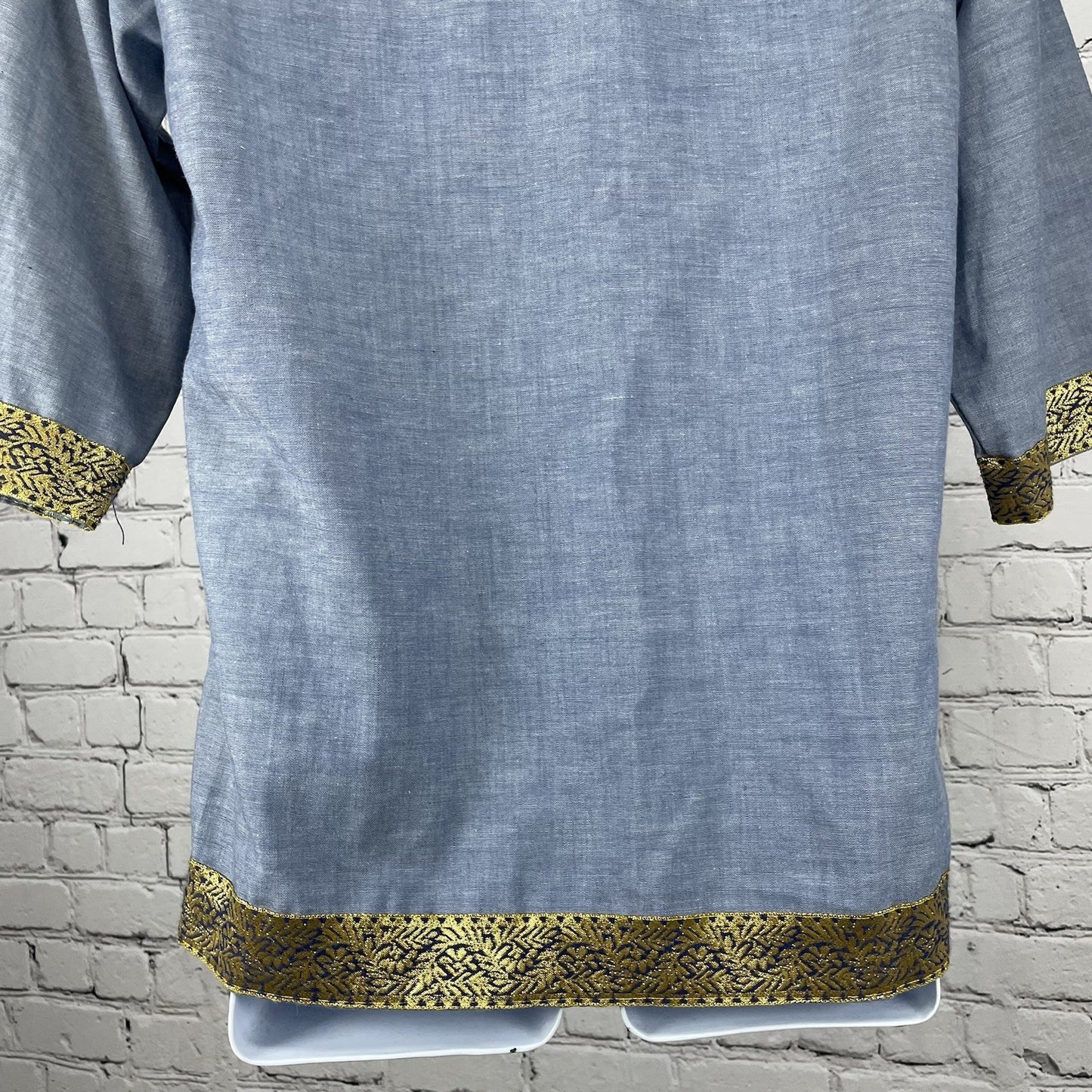 VTG JCPenney Blue Big Mac Gold Accents Button Up Short Sleeve Shirt Size Small S