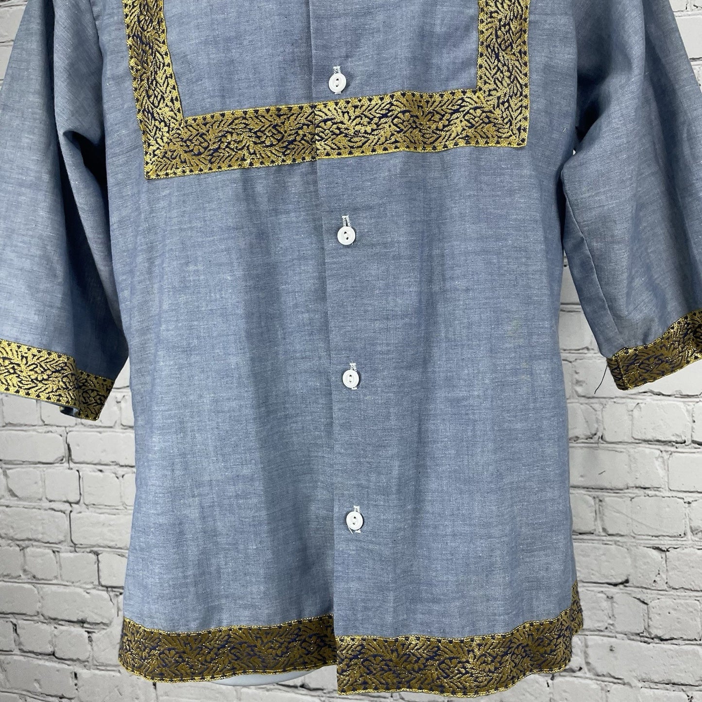 VTG JCPenney Blue Big Mac Gold Accents Button Up Short Sleeve Shirt Size Small S