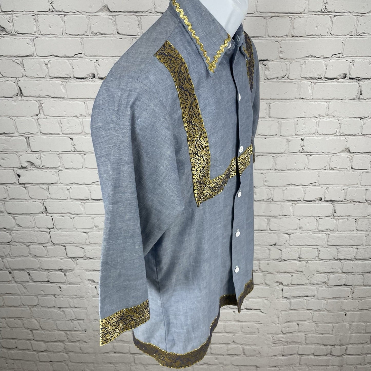 VTG JCPenney Blue Big Mac Gold Accents Button Up Short Sleeve Shirt Size Small S