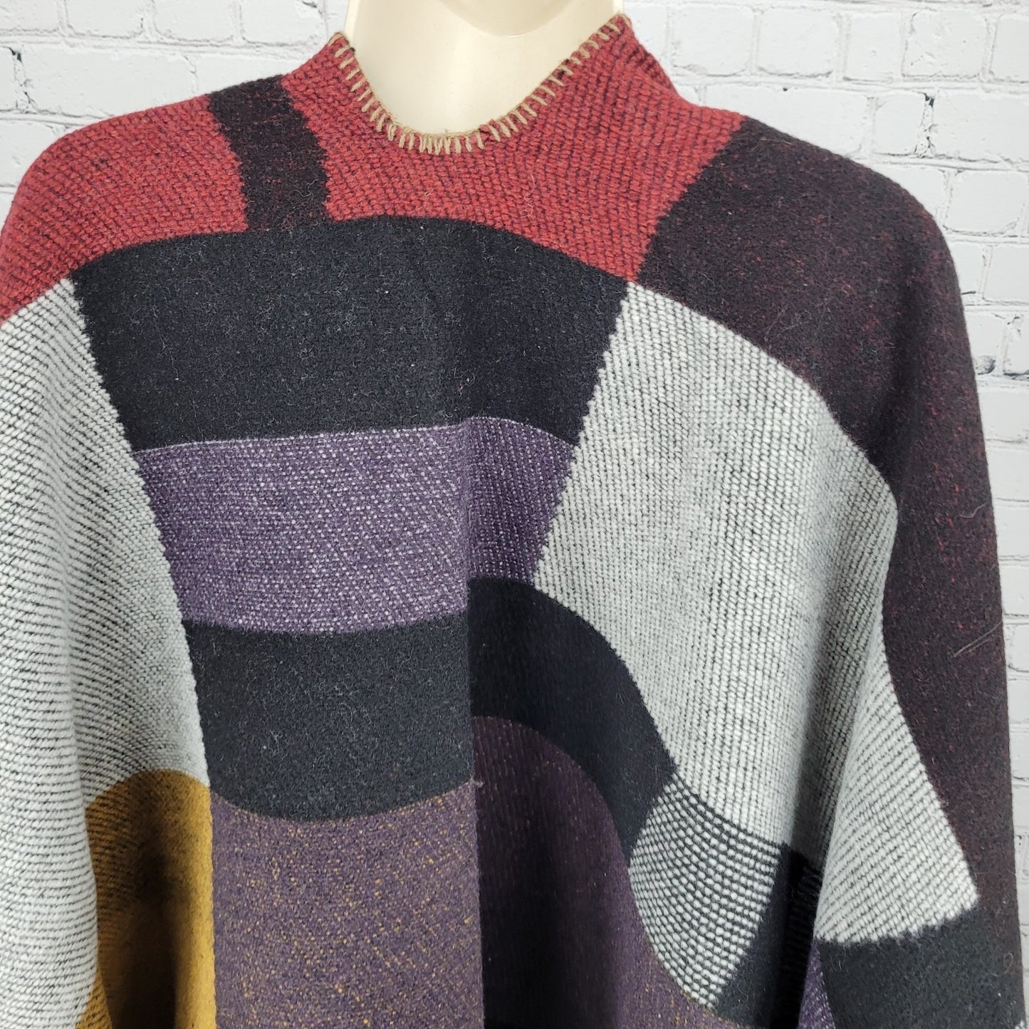 Ayomis Proesum Colorblock Asymmetric Shawl Cape Blanket Sweater One Size