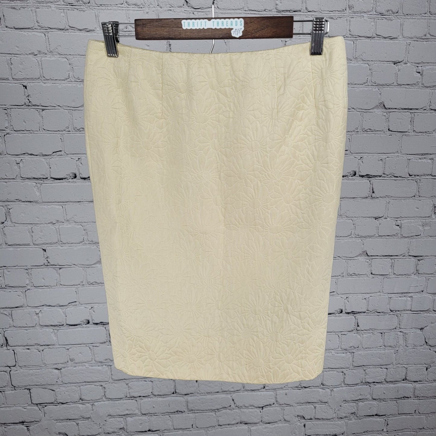 VTG Neiman Marcus Bill Blass Yellow Floral Pencil Skirt USA Made Size XS (29x21)