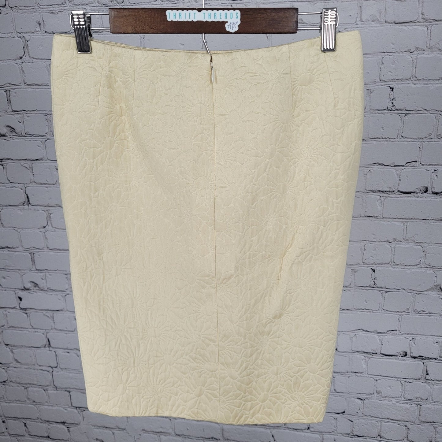 VTG Neiman Marcus Bill Blass Yellow Floral Pencil Skirt USA Made Size XS (29x21)