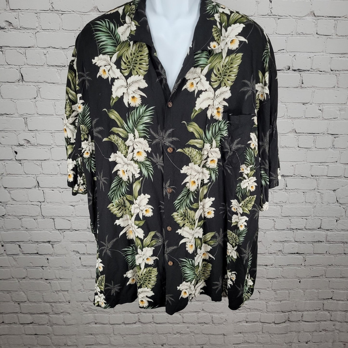 VTG Milson By Ky’s Black Tropical Floral Hawaiian Button Up Shirt USA Made 3XL