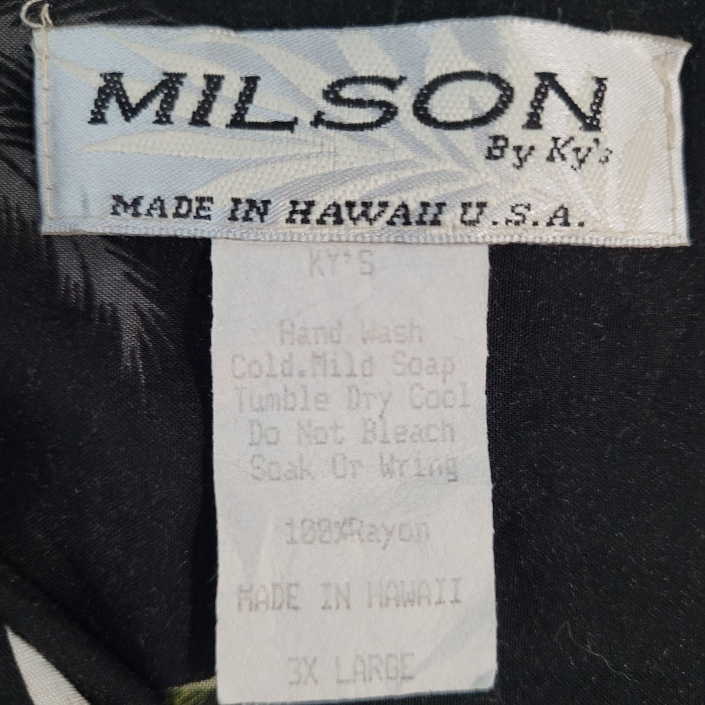 VTG Milson By Ky’s Black Tropical Floral Hawaiian Button Up Shirt USA Made 3XL