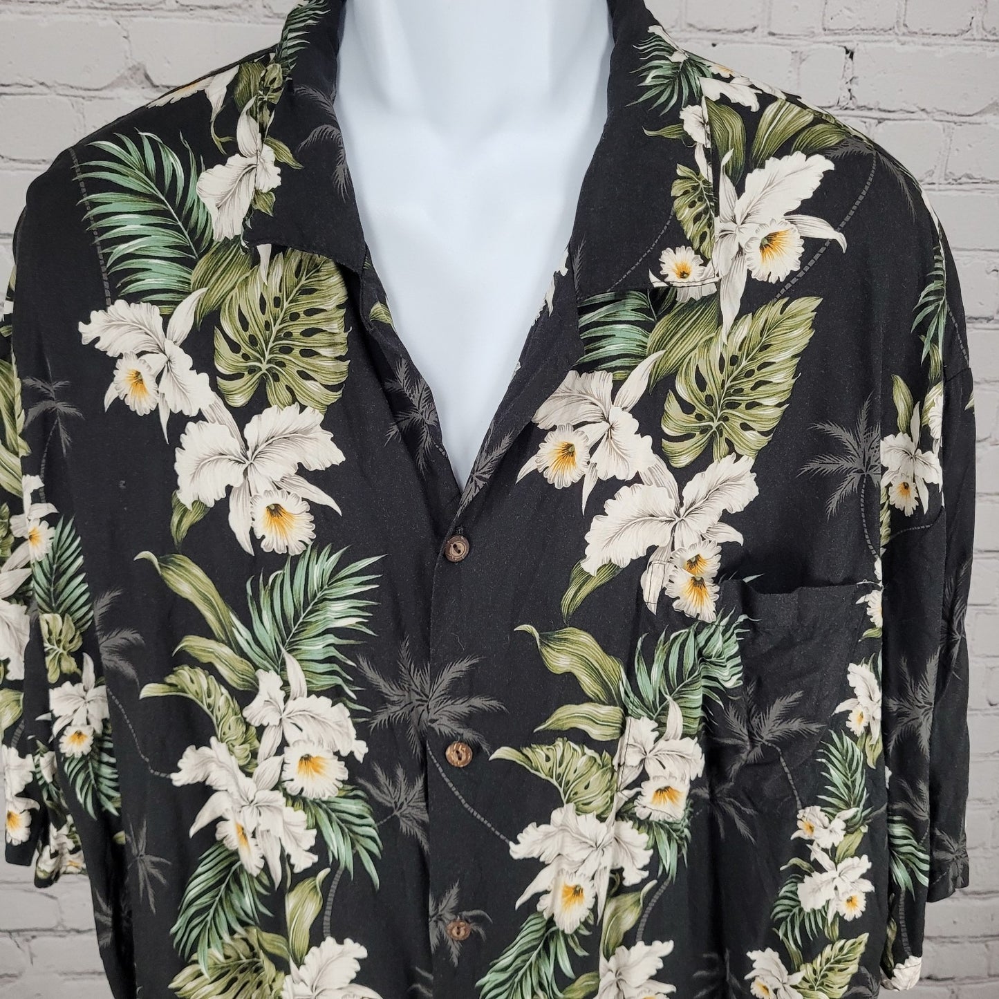 VTG Milson By Ky’s Black Tropical Floral Hawaiian Button Up Shirt USA Made 3XL