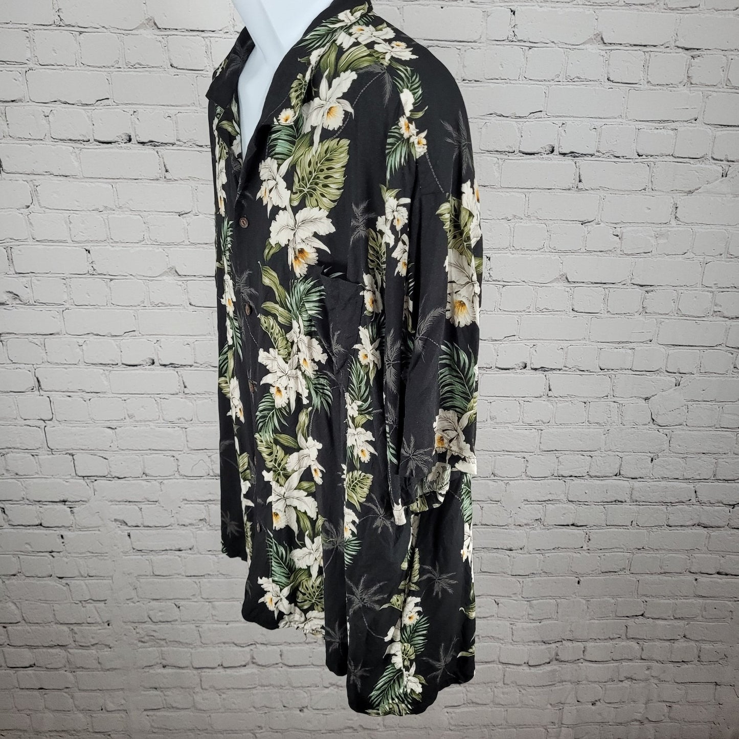 VTG Milson By Ky’s Black Tropical Floral Hawaiian Button Up Shirt USA Made 3XL