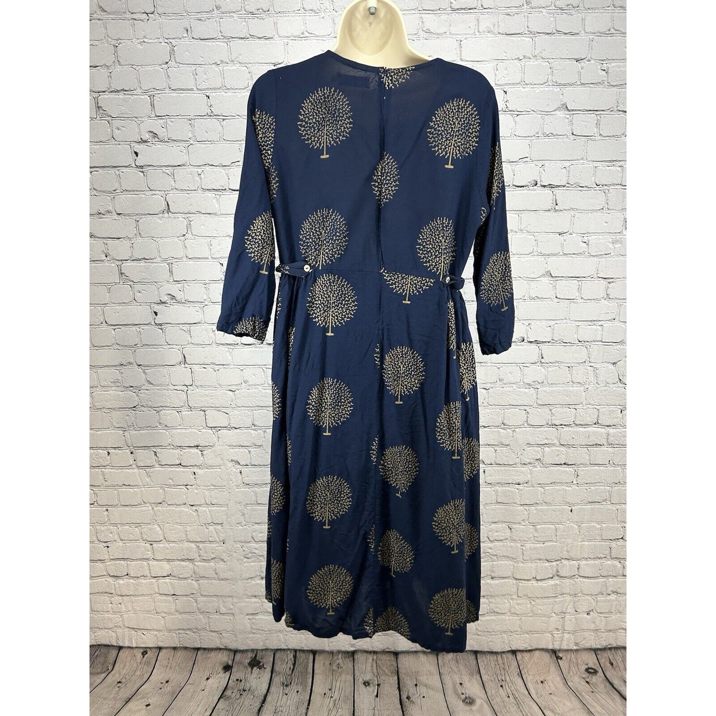 Sassafras Navy Blue Gold Tree Print 3/4 Sleeve Shift Dress Women’s XL
