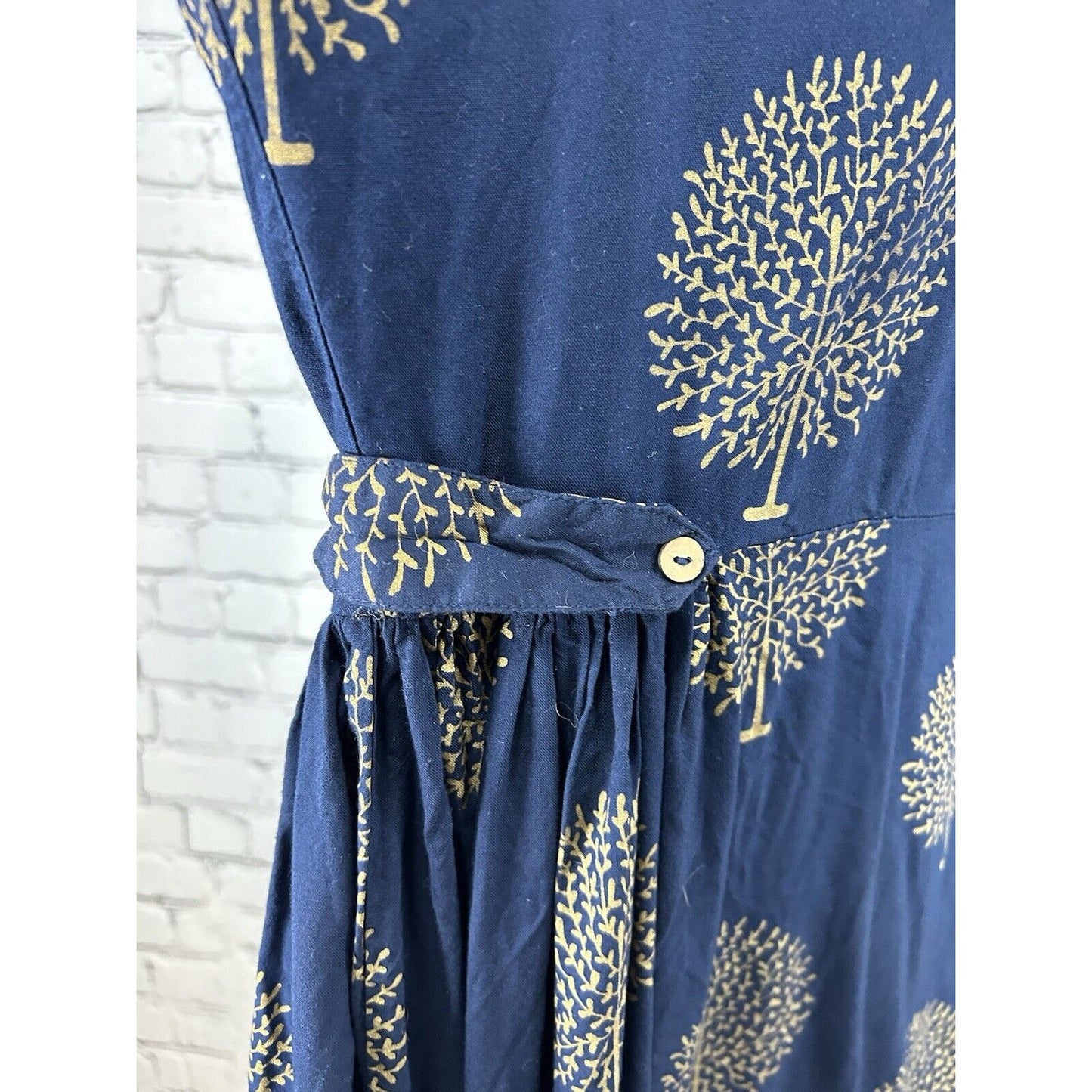Sassafras Navy Blue Gold Tree Print 3/4 Sleeve Shift Dress Women’s XL