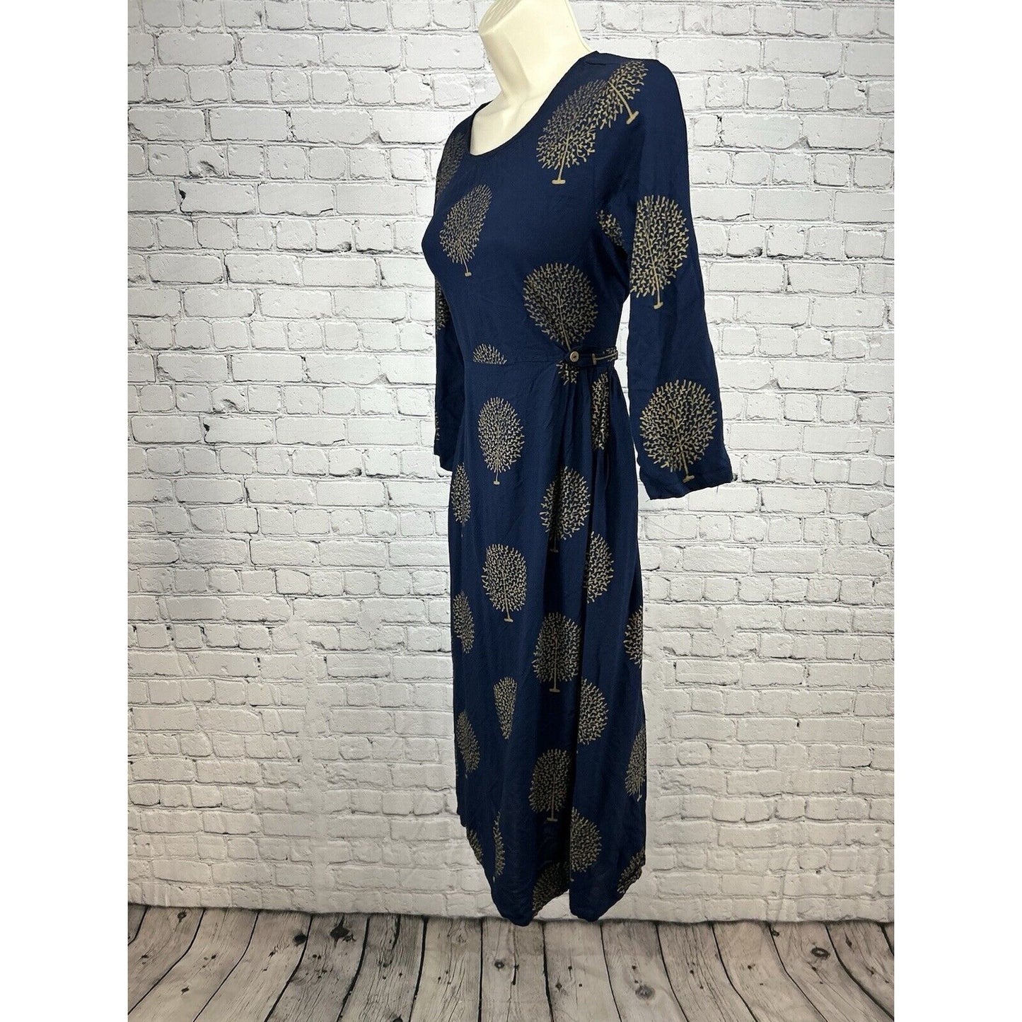 Sassafras Navy Blue Gold Tree Print 3/4 Sleeve Shift Dress Women’s XL